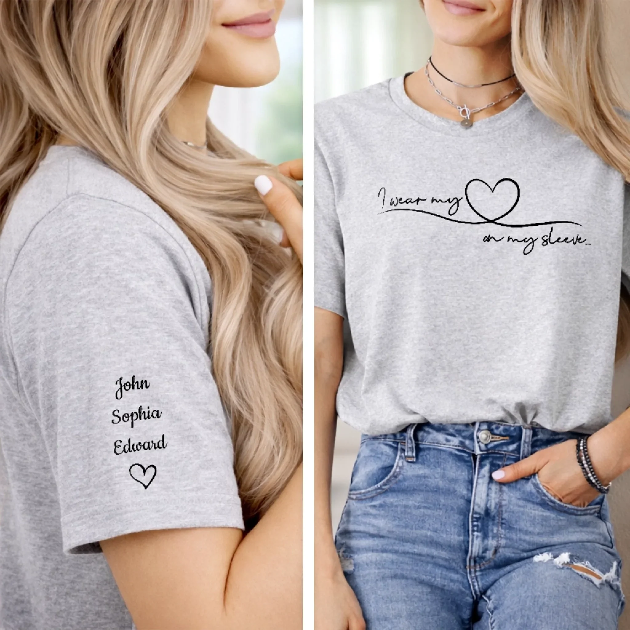 Custom Unisex T-Shirt With Design On Sleeve - Personalized Mother's Day Birthday Gifts For Mom, Grandma - Keeping Love Within Reach - Image 4