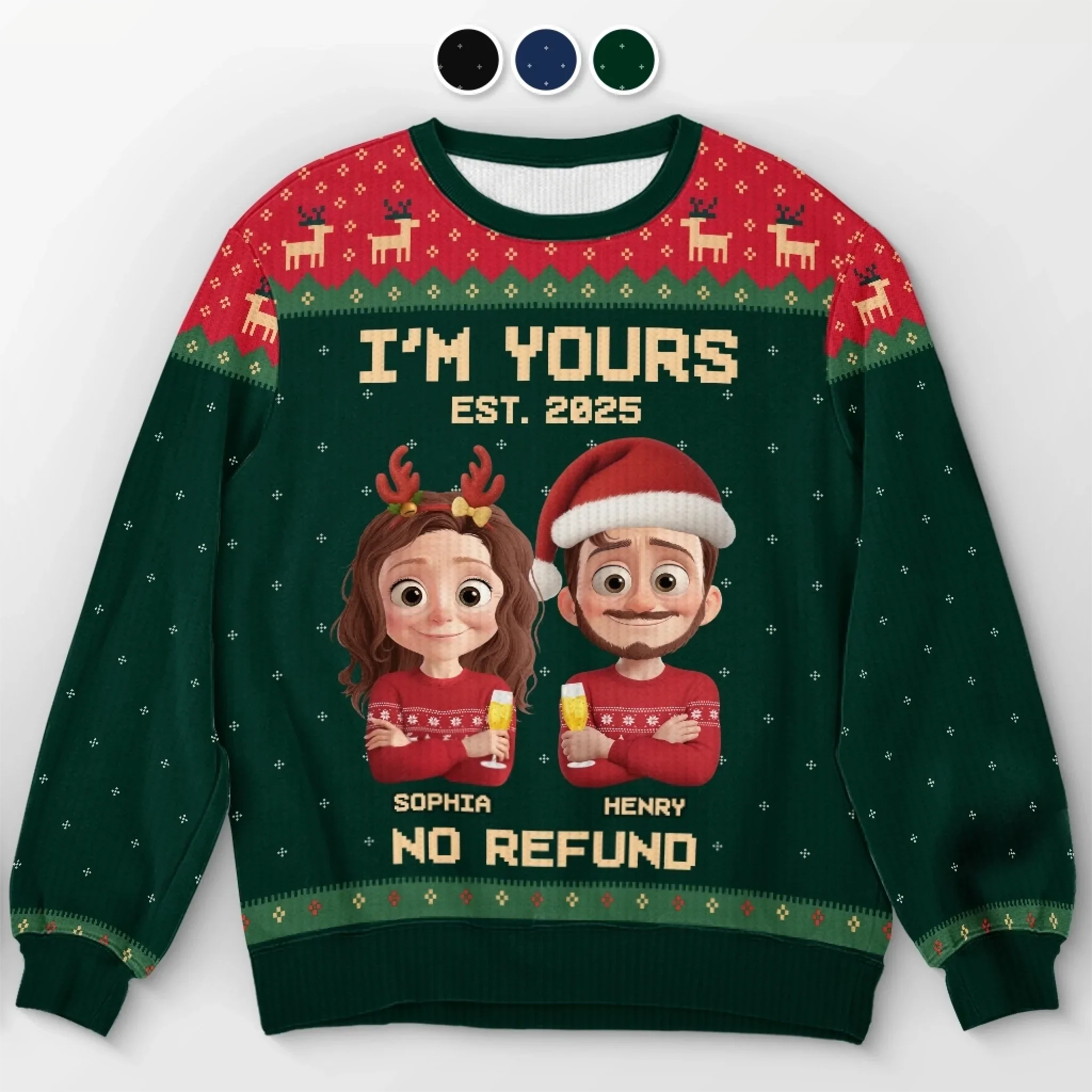 Custom Unisex Ugly Sweatshirt - Personalized Anniversary Christmas Wedding Gifts For Husband And Wife, Him And Her - Forever Festive, Forever Us - Image 3