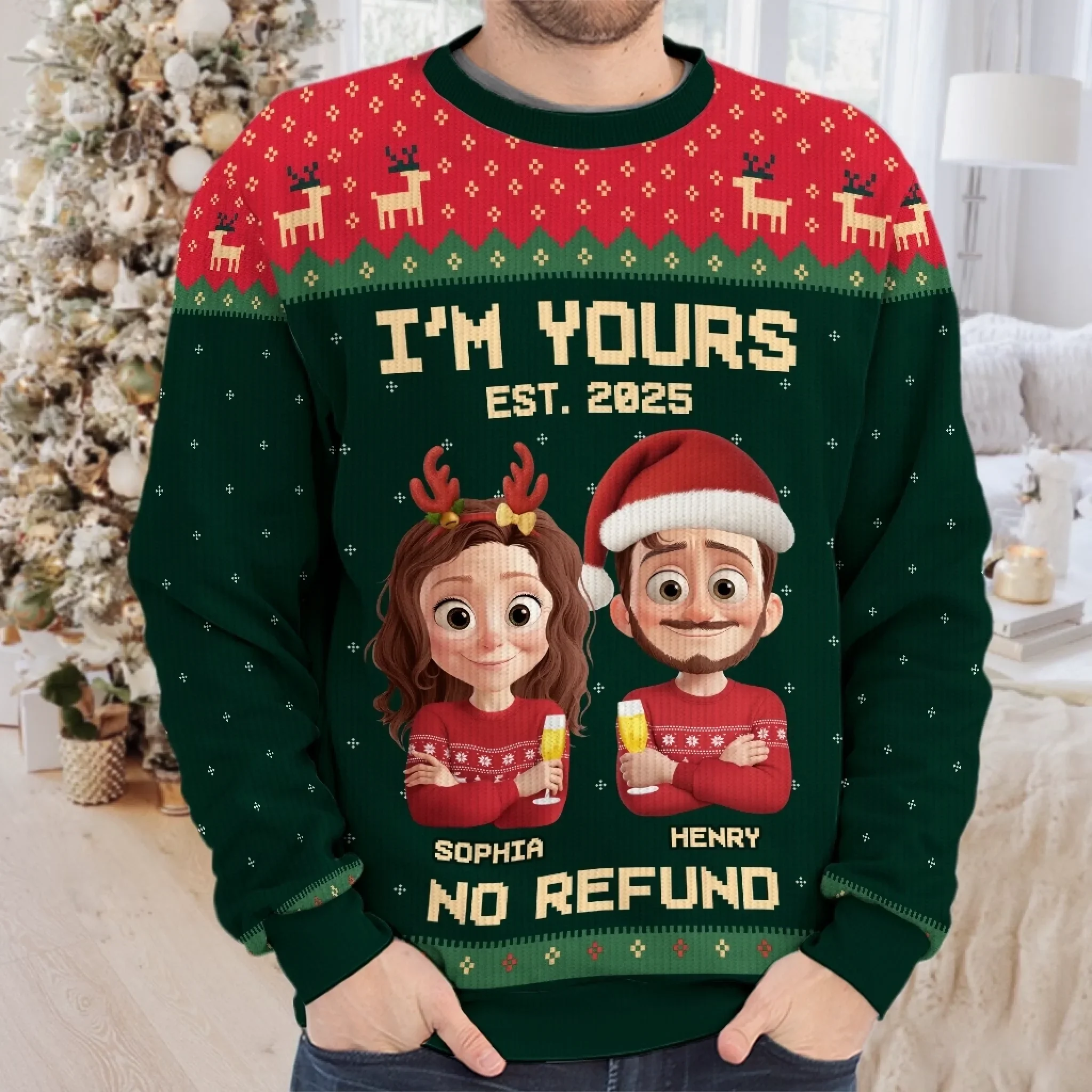 Custom Unisex Ugly Sweatshirt - Personalized Anniversary Christmas Wedding Gifts For Husband And Wife, Him And Her - Forever Festive, Forever Us - Image 4
