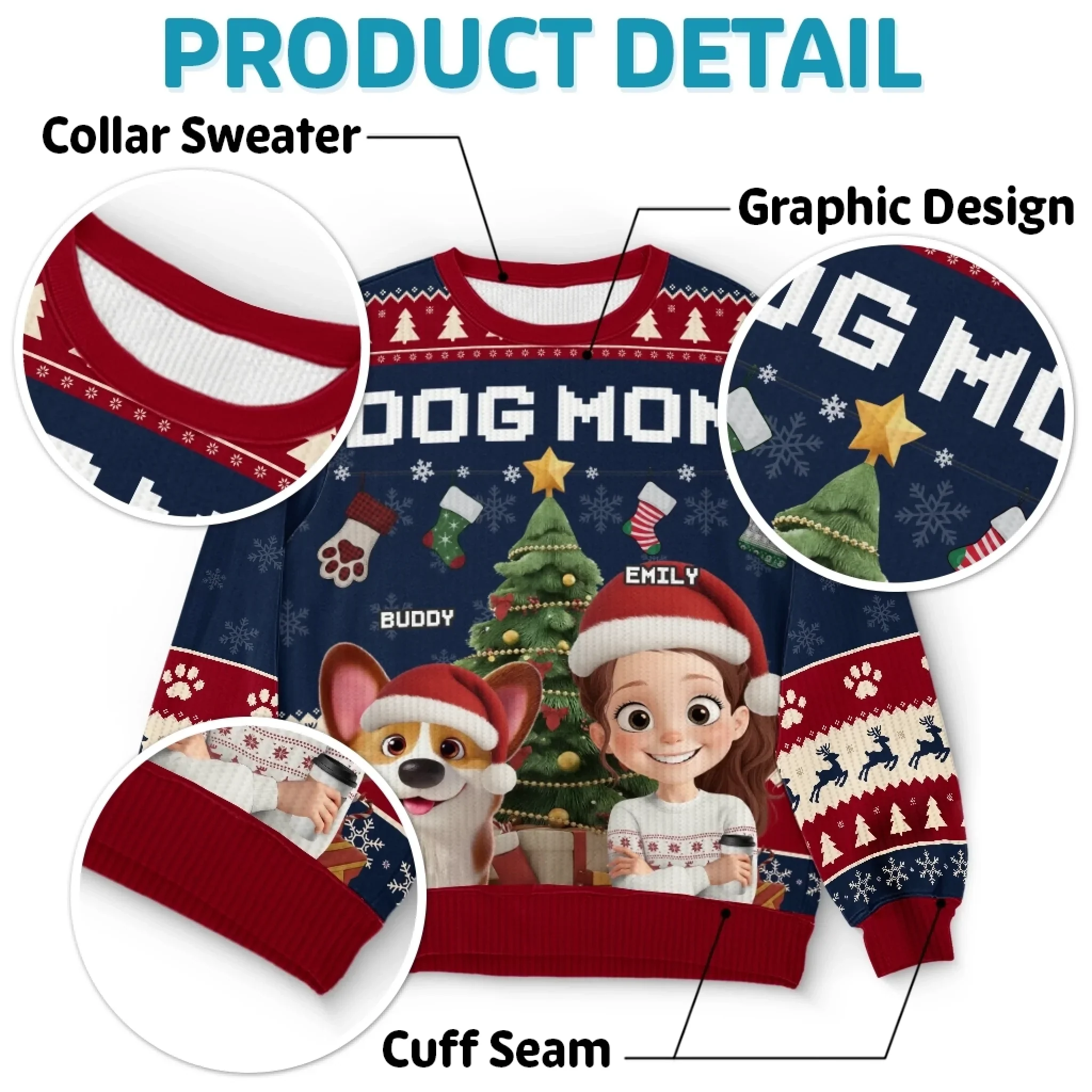 Custom Unisex Ugly Sweatshirt - Personalized  Christmas Birthday Gifts For Dog Lovers, Dog Dad And Mom - Festive Fur And Christmas Cheer - Image 5