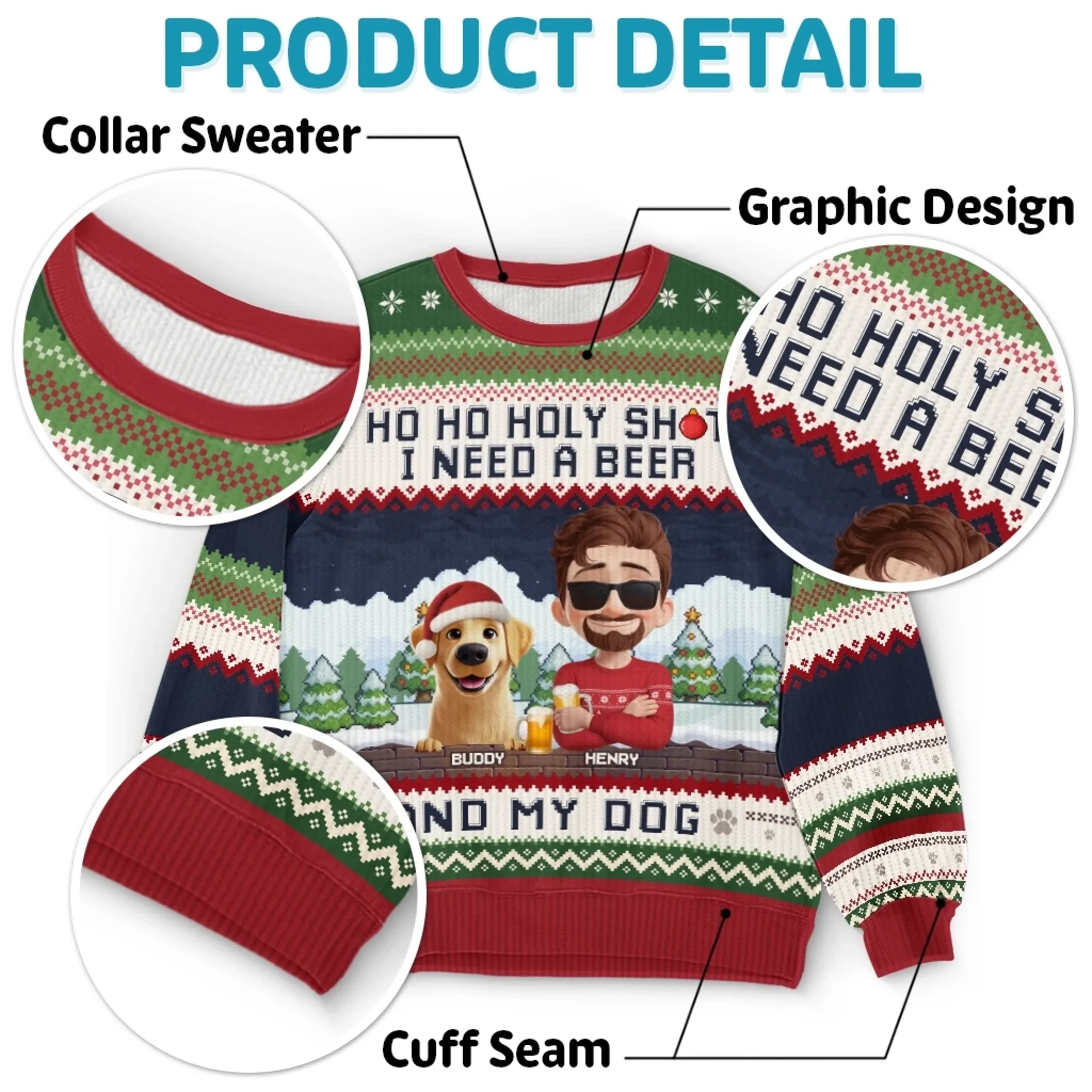 Custom Unisex Ugly Sweatshirt - Personalized  Christmas Birthday Gifts For Dog Lovers, Dog Dad And Mom - Ho Ho Hold My Beer - Image 4