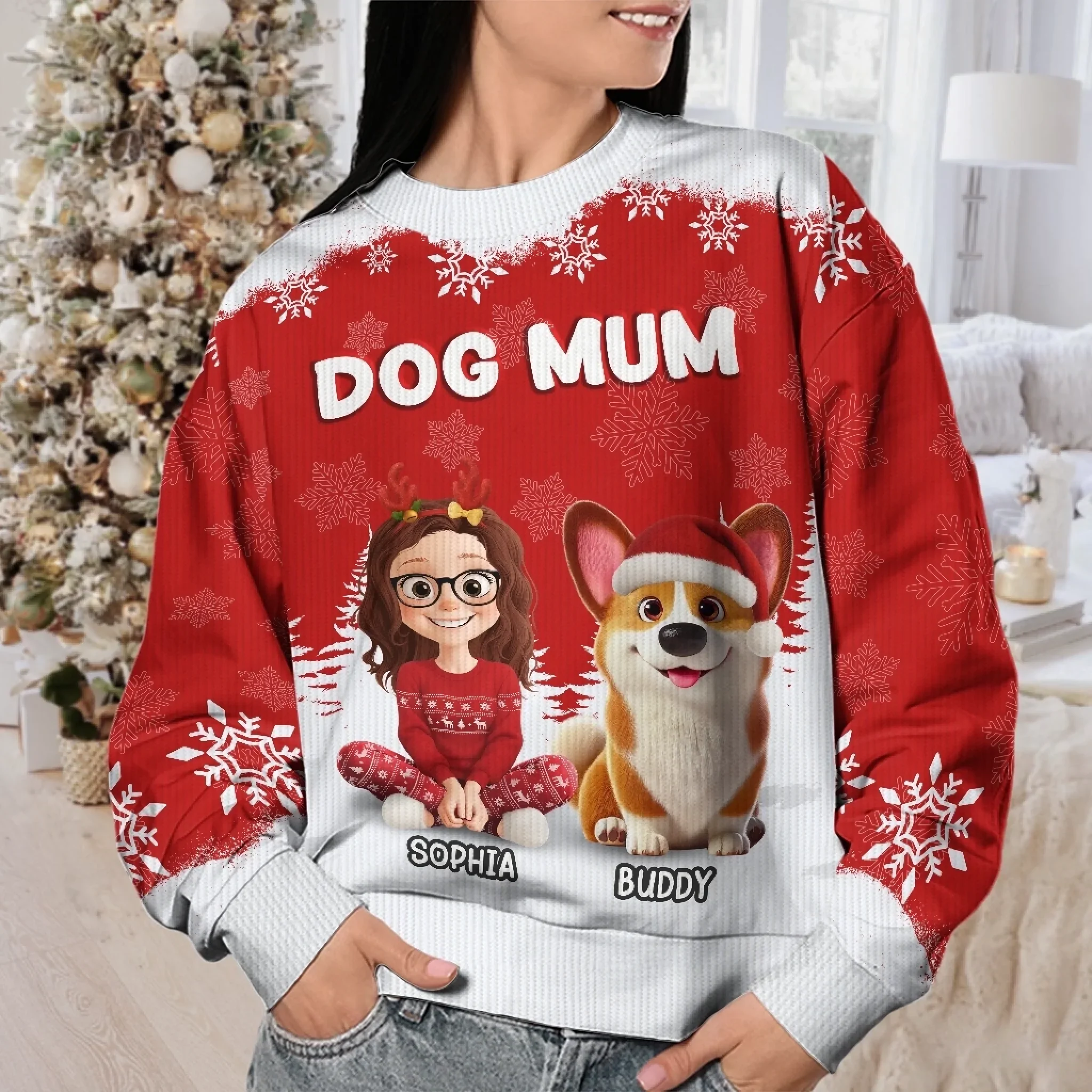 Custom Unisex Ugly Sweatshirt - Personalized  Christmas Birthday Gifts For Dog Lovers, Dog Dad And Mom - Jingle Paws, Jingle All The Way - Image 3