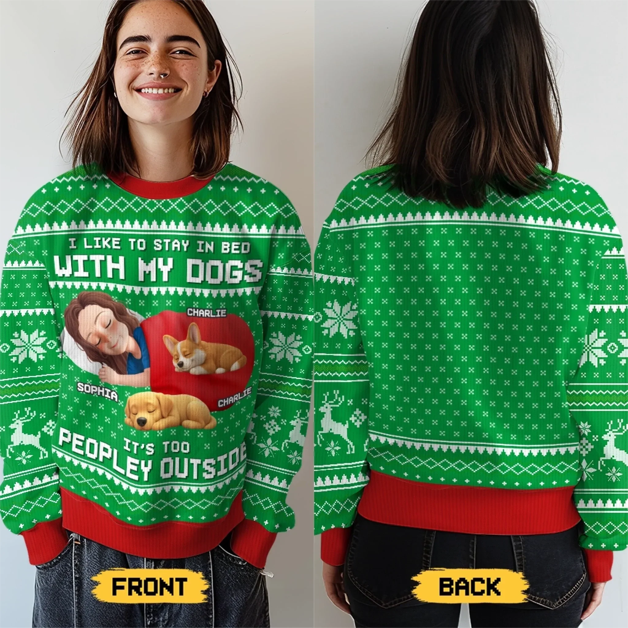 Custom Unisex Ugly Sweatshirt - Personalized  Christmas Birthday Gifts For Dog Lovers, Dog Dad And Mom - Santa, Bring Snacks To Bed - Image 3