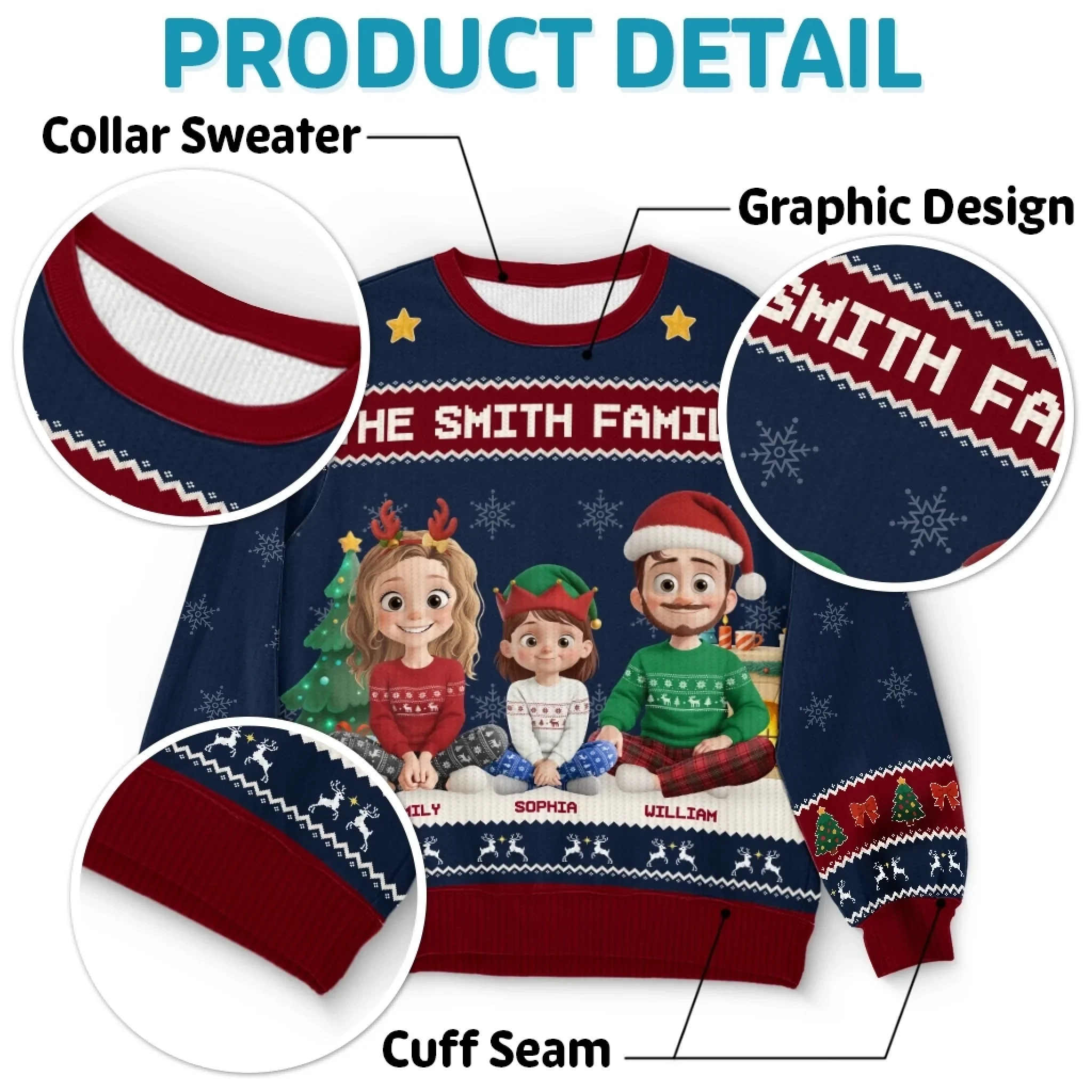 Custom Unisex Ugly Sweatshirt - Personalized  Christmas Birthday Gifts For Family, Dog Cat Lovers - All We Need For Christmas Is Family - Image 4
