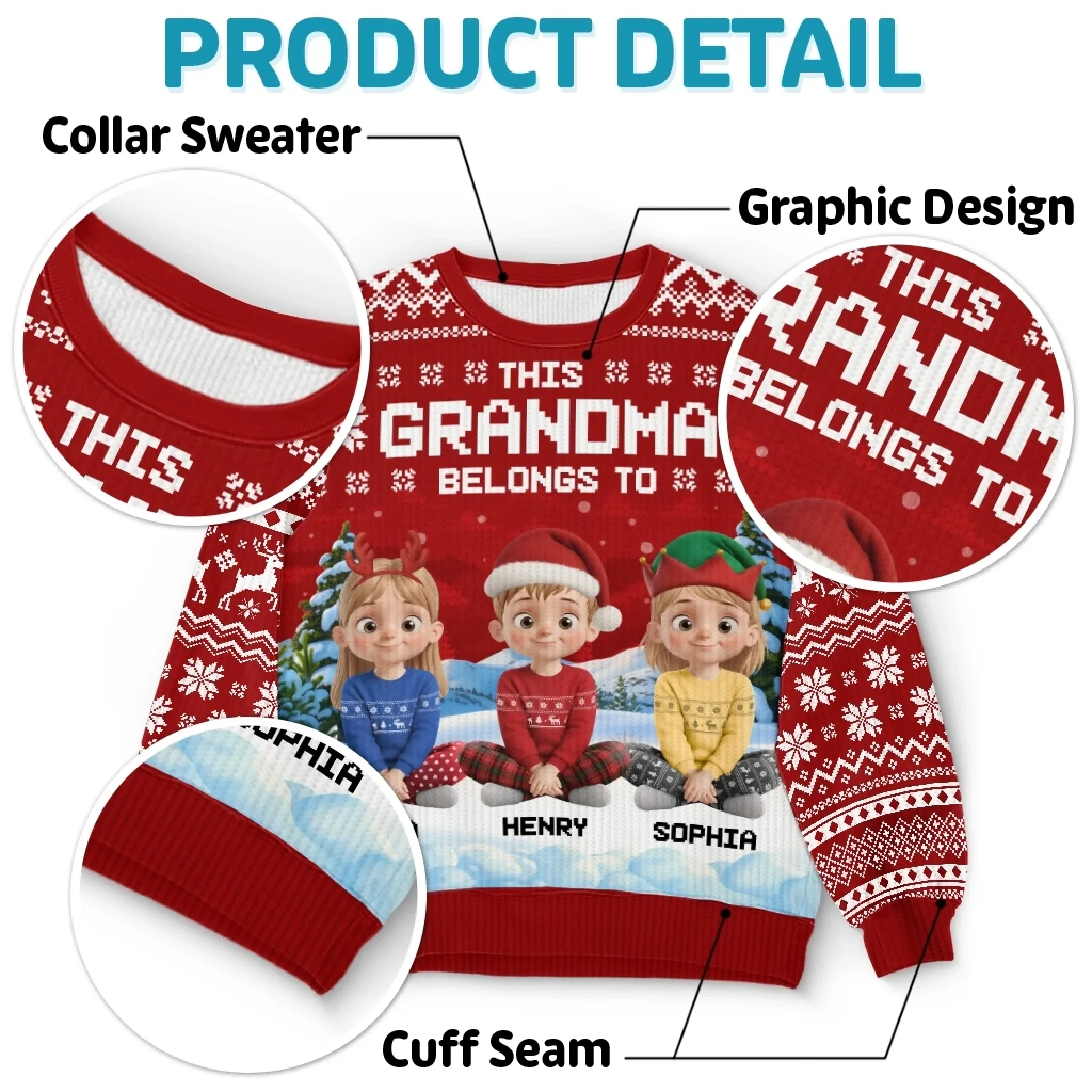 Custom Unisex Ugly Sweatshirt - Personalized Christmas Birthday Gifts For Mom, Grandma - Joyful Hearts Gather This Christmas - Image 5
