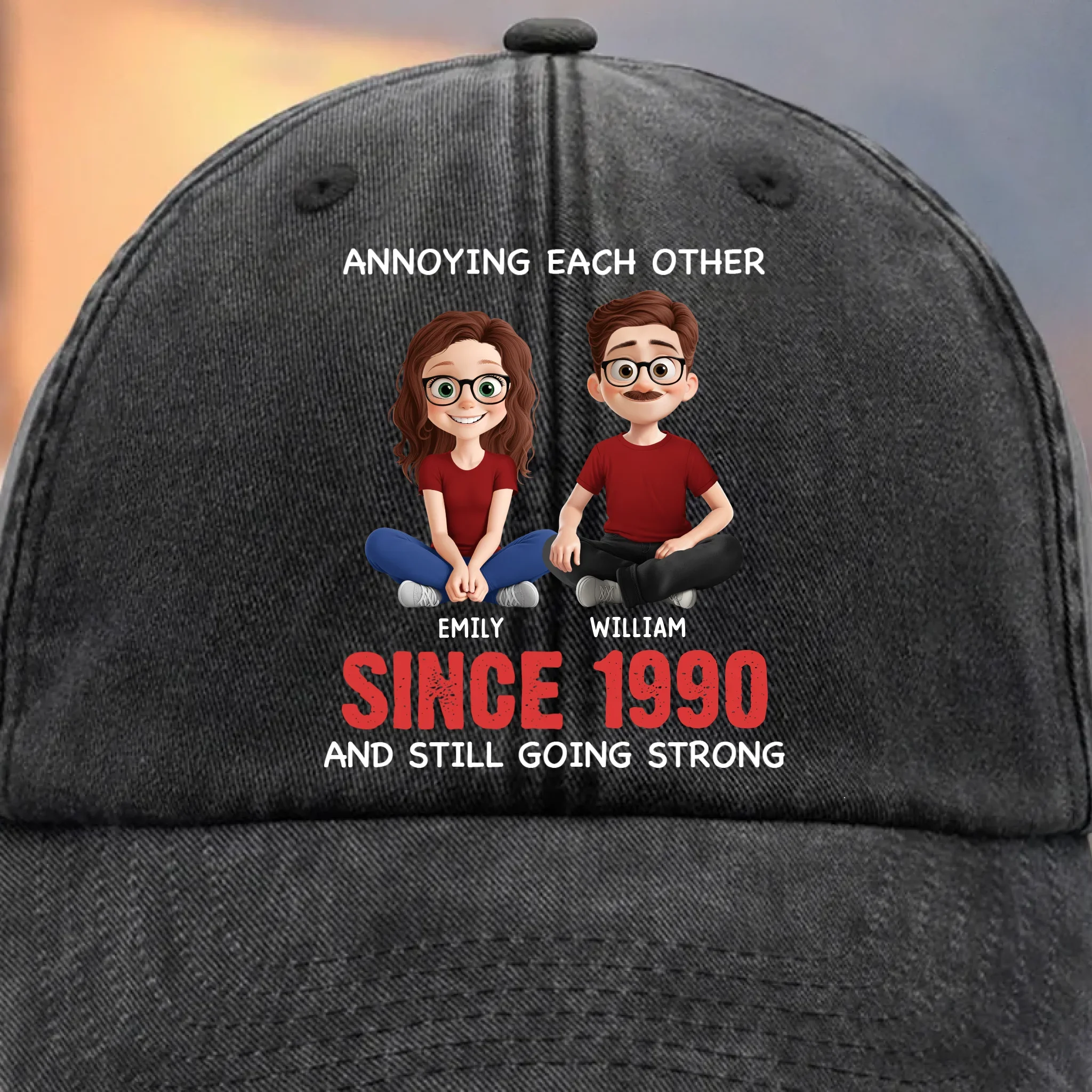 Custom Vintage Washed Denim Baseball Cap - Personalized Anniversary Wedding Gifts For Husband And Wife, Him And Her - Cheers To Forever Bickering - Image 3