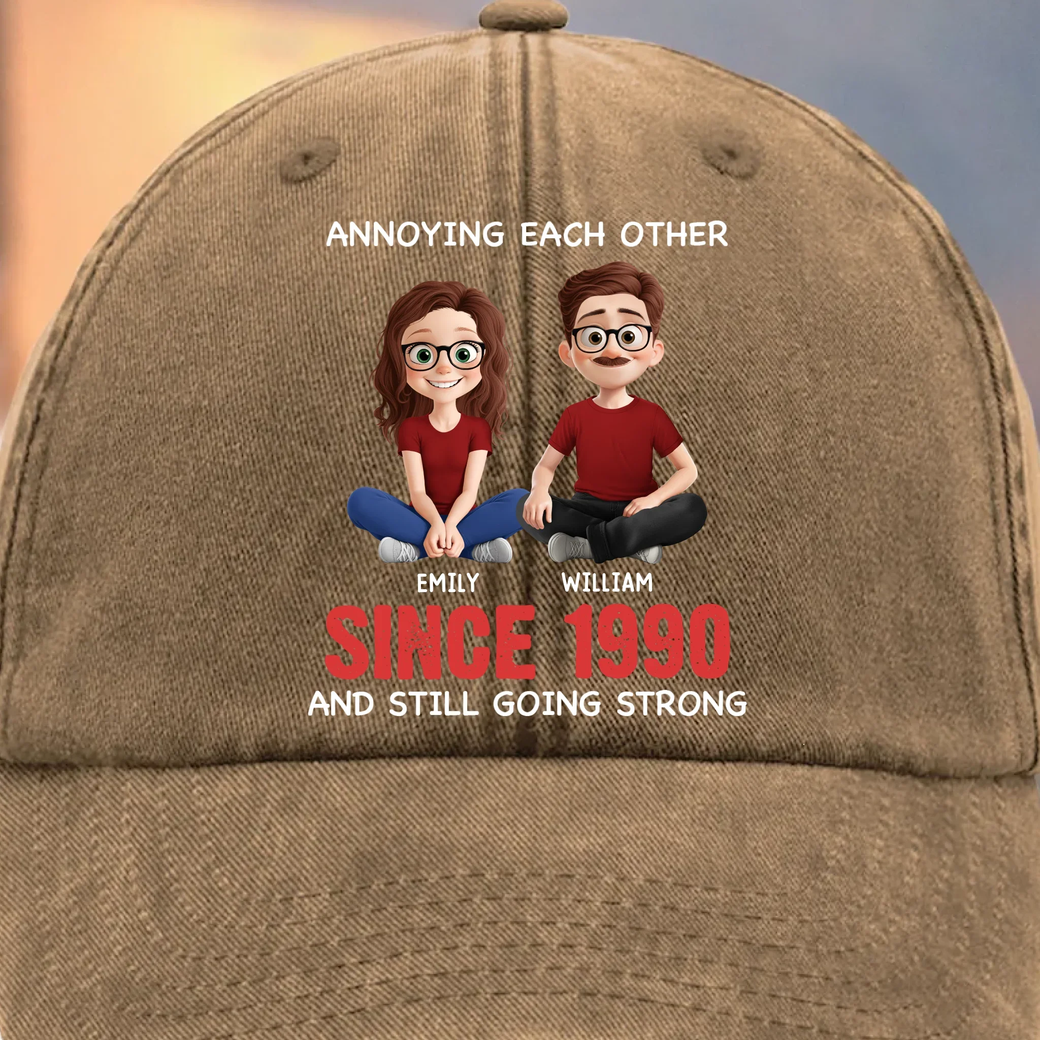 Custom Vintage Washed Denim Baseball Cap - Personalized Anniversary Wedding Gifts For Husband And Wife, Him And Her - Cheers To Forever Bickering - Image 4