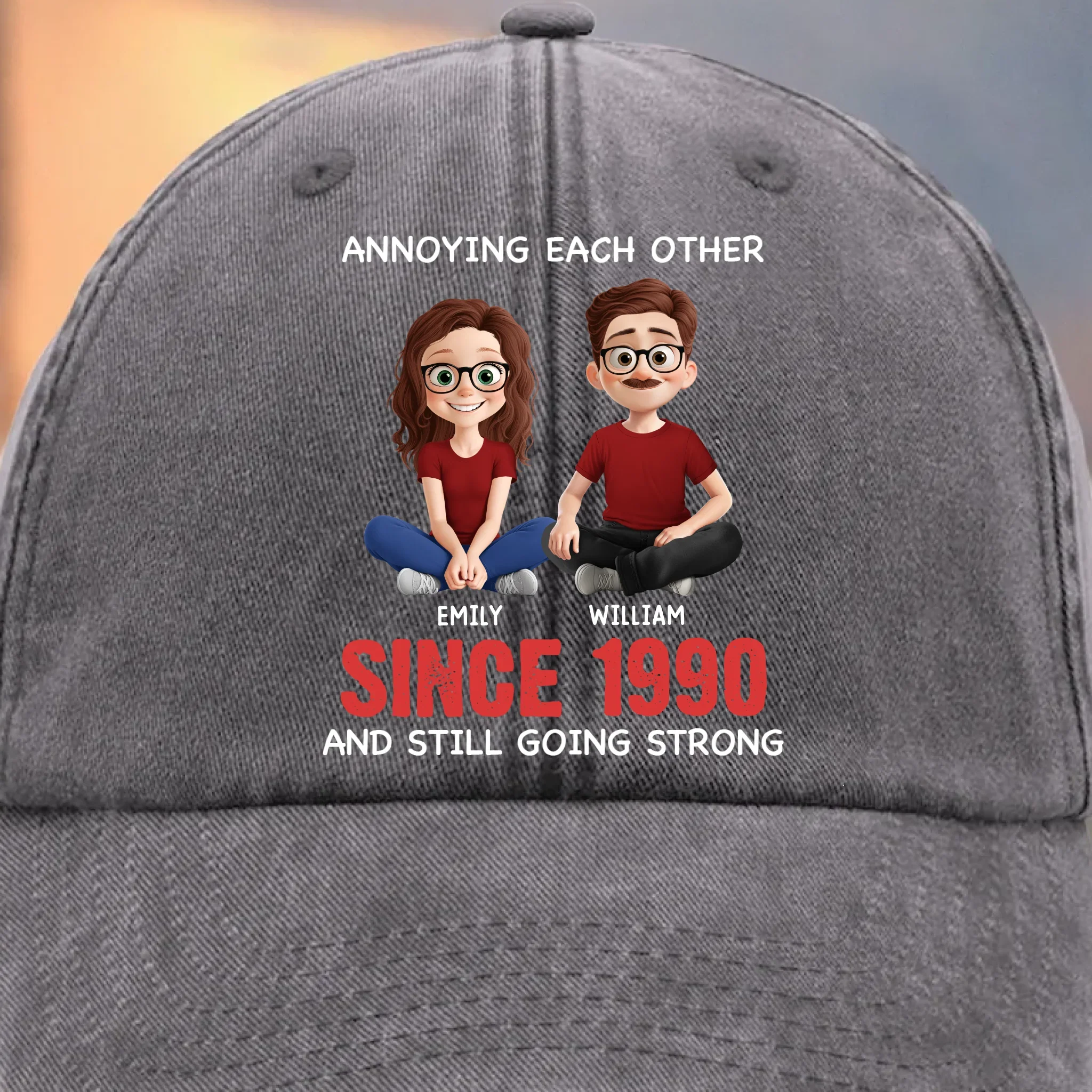 Custom Vintage Washed Denim Baseball Cap - Personalized Anniversary Wedding Gifts For Husband And Wife, Him And Her - Cheers To Forever Bickering - Image 5