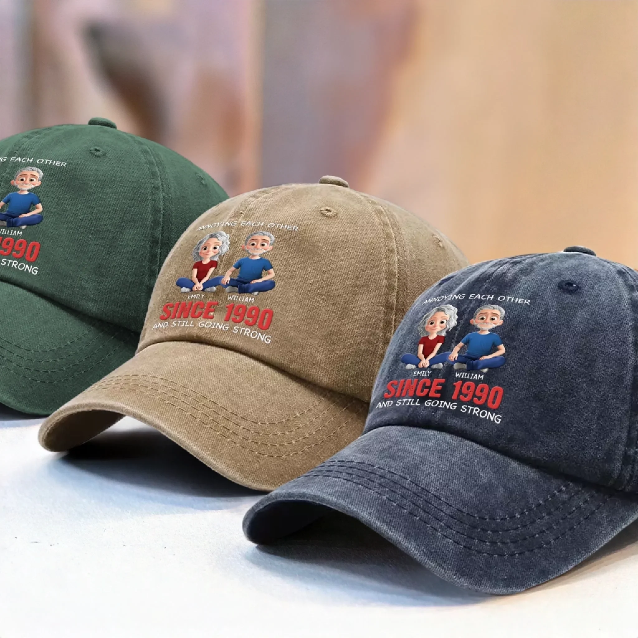 Custom Vintage Washed Denim Baseball Cap - Personalized Anniversary Wedding Gifts For Husband And Wife, Him And Her - Cheers To Forever Bickering - Image 7