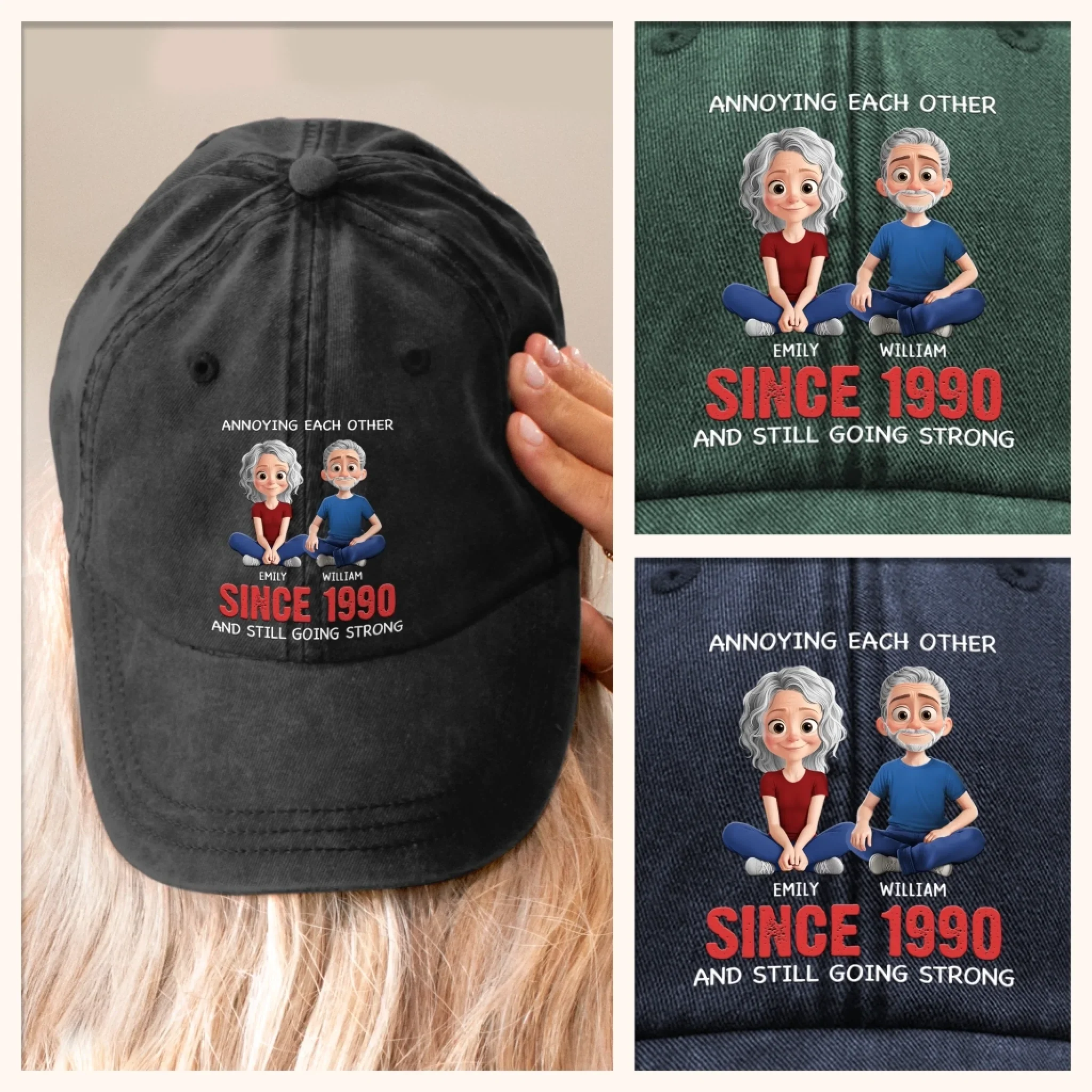 Custom Vintage Washed Denim Baseball Cap - Personalized Anniversary Wedding Gifts For Husband And Wife, Him And Her - Cheers To Forever Bickering - Image 8