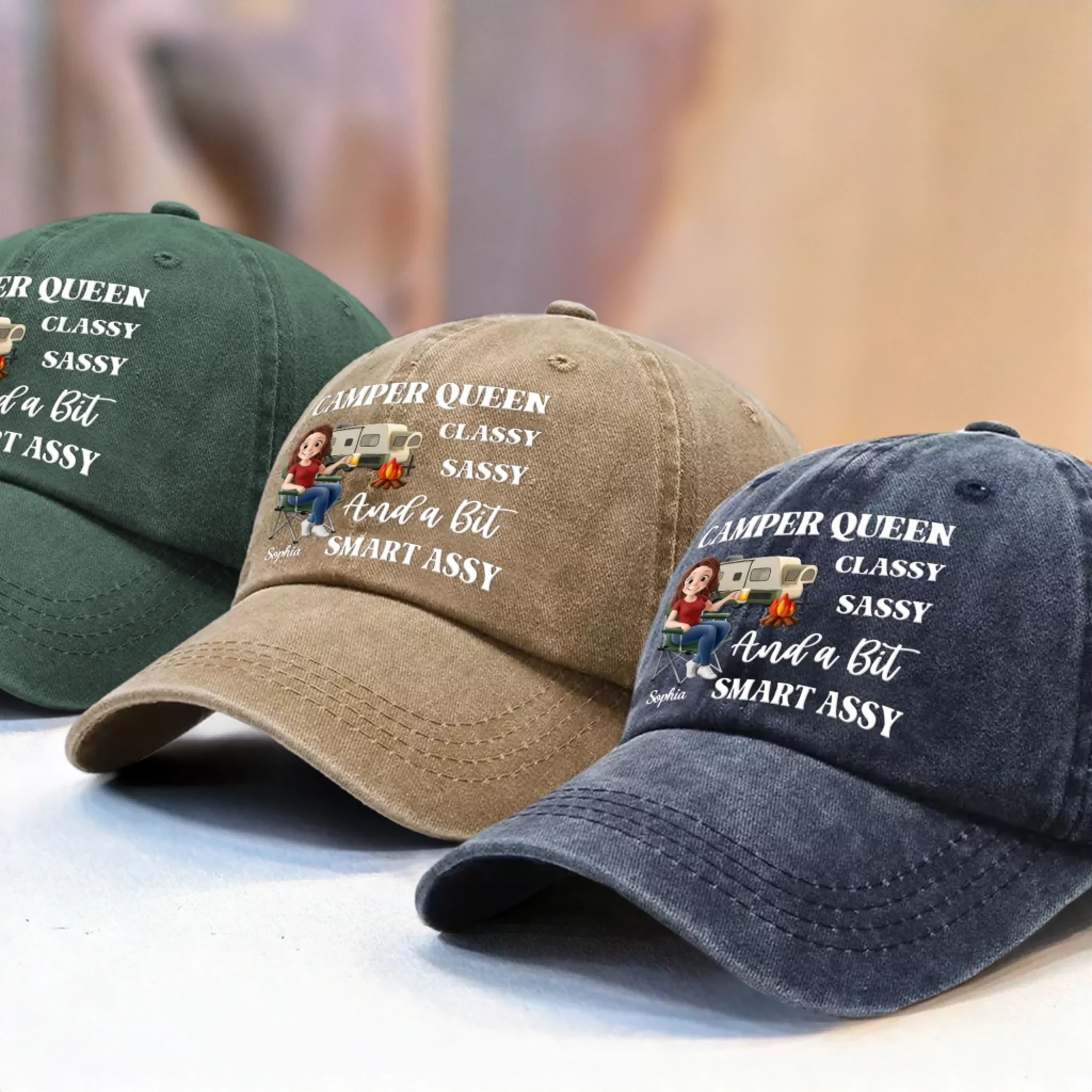 Custom Vintage Washed Denim Baseball Cap - Personalized Birthday Camping Gifts For Campers - Sassy Camper Life - Image 7