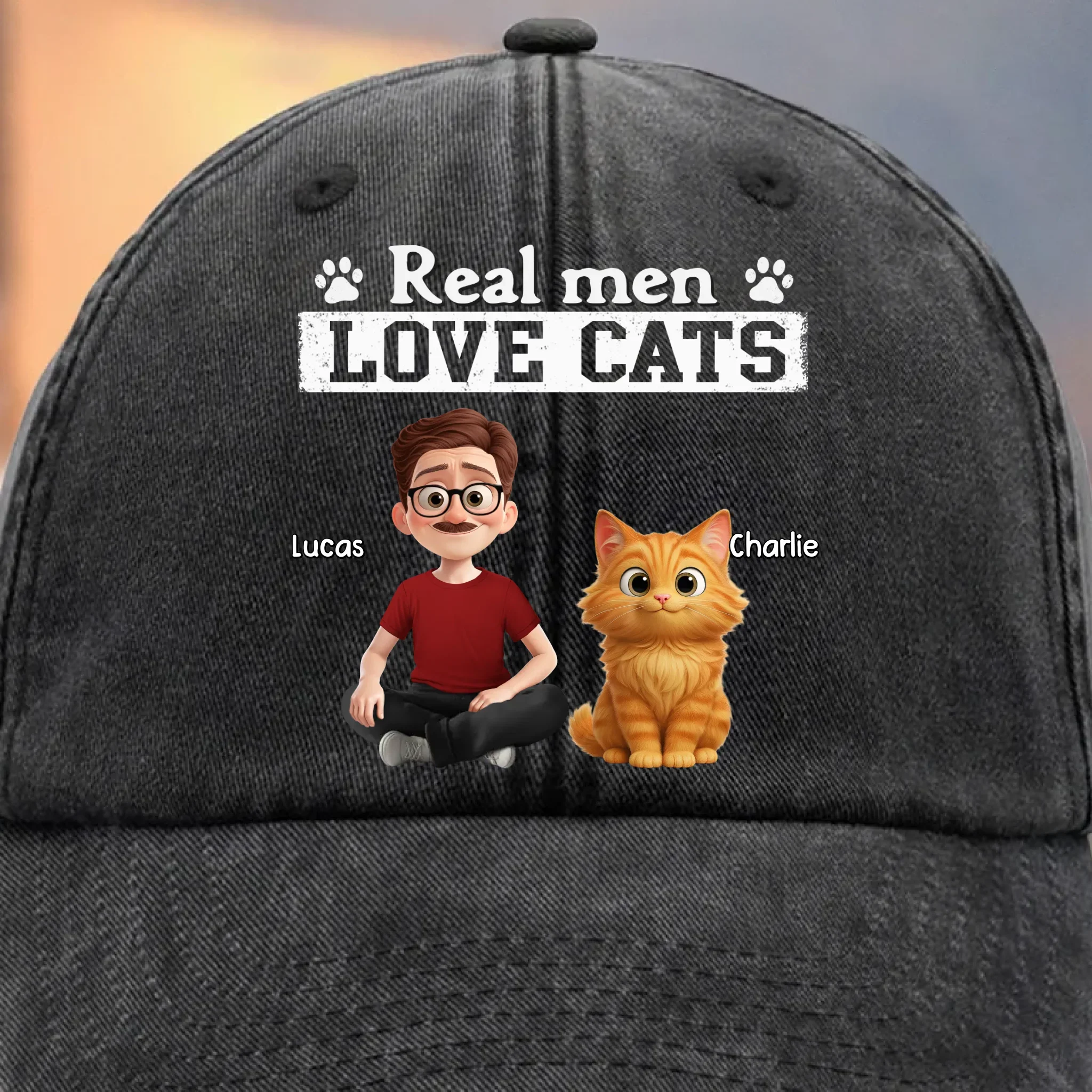 Custom Vintage Washed Denim Baseball Cap - Personalized Birthday Gifts For Cat Lovers, Cat Mom And Dad - Cool Guys Love Kitties - Image 3