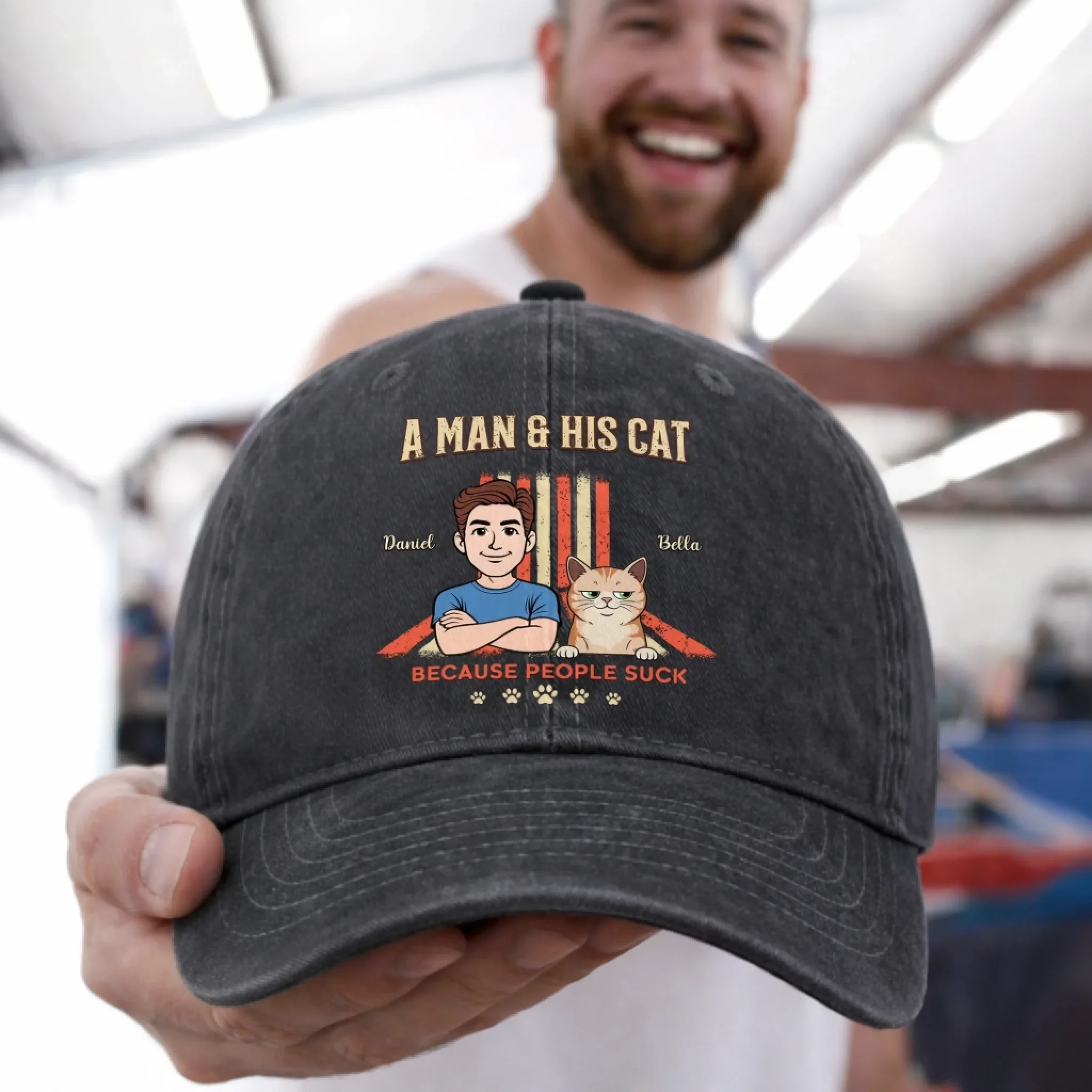 Custom Vintage Washed Denim Baseball Cap - Personalized Birthday Gifts For Cat Lovers, Cat Mom And Dad - My Cat Is My Boss - Image 3
