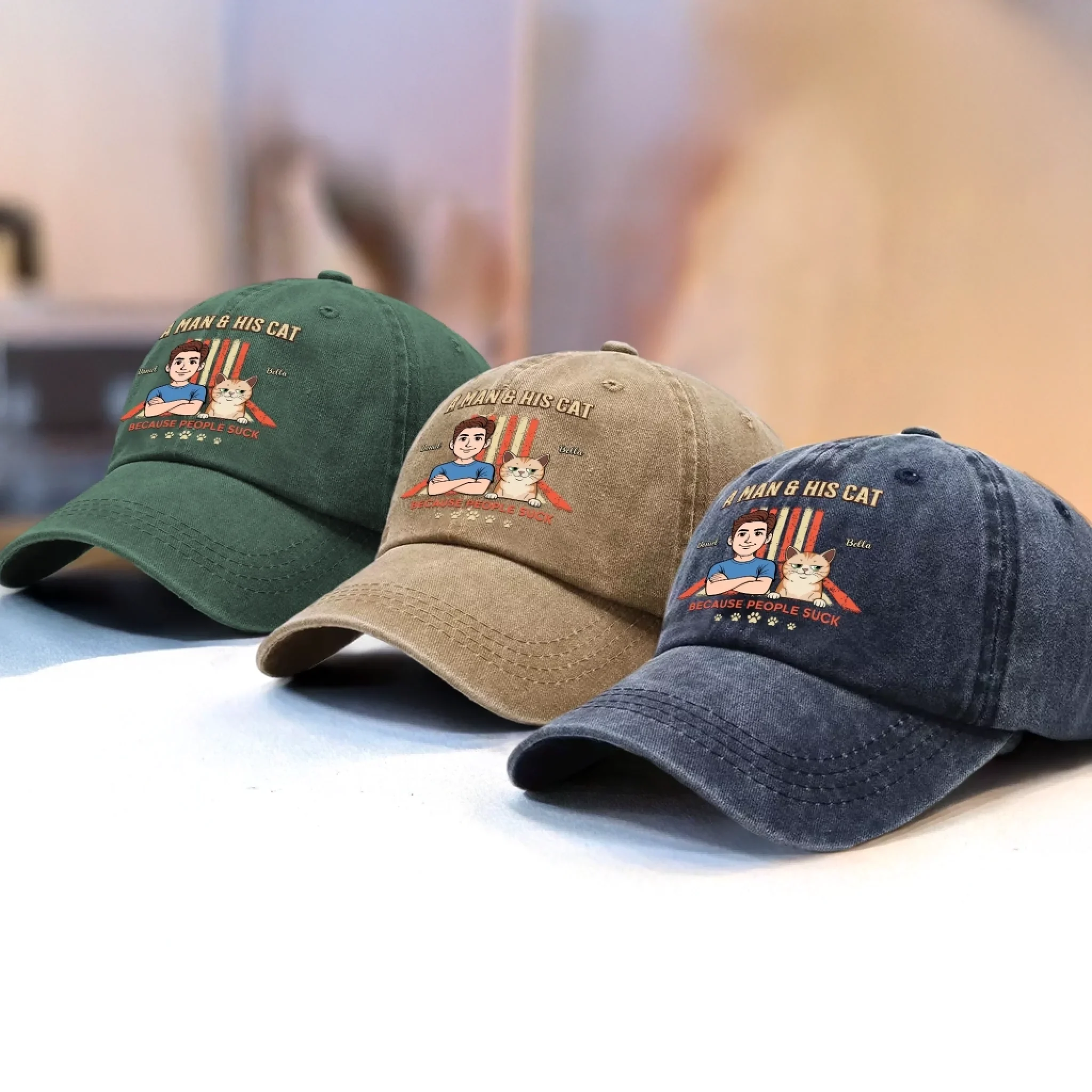 Custom Vintage Washed Denim Baseball Cap - Personalized Birthday Gifts For Cat Lovers, Cat Mom And Dad - My Cat Is My Boss - Image 4