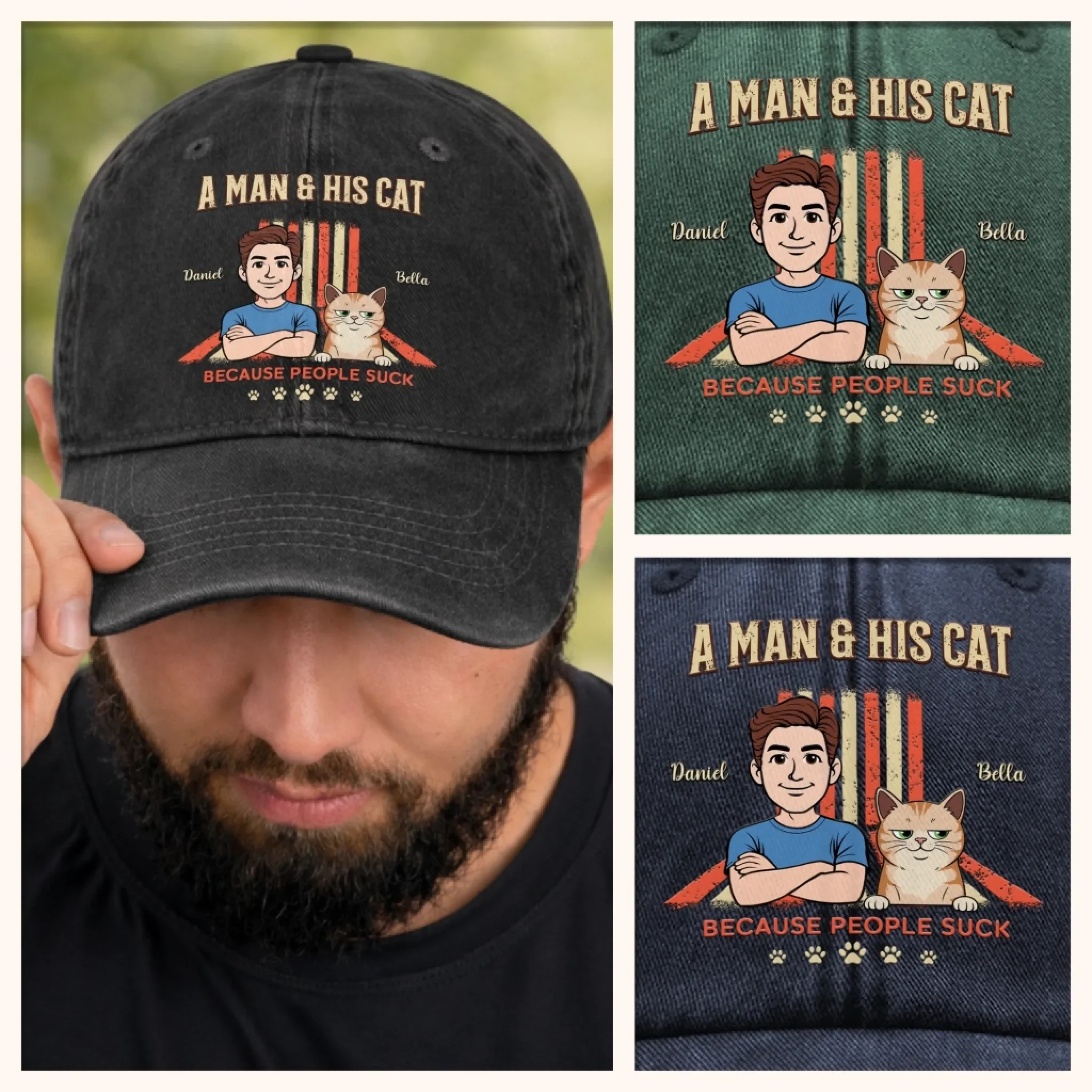 Custom Vintage Washed Denim Baseball Cap - Personalized Birthday Gifts For Cat Lovers, Cat Mom And Dad - My Cat Is My Boss - Image 6