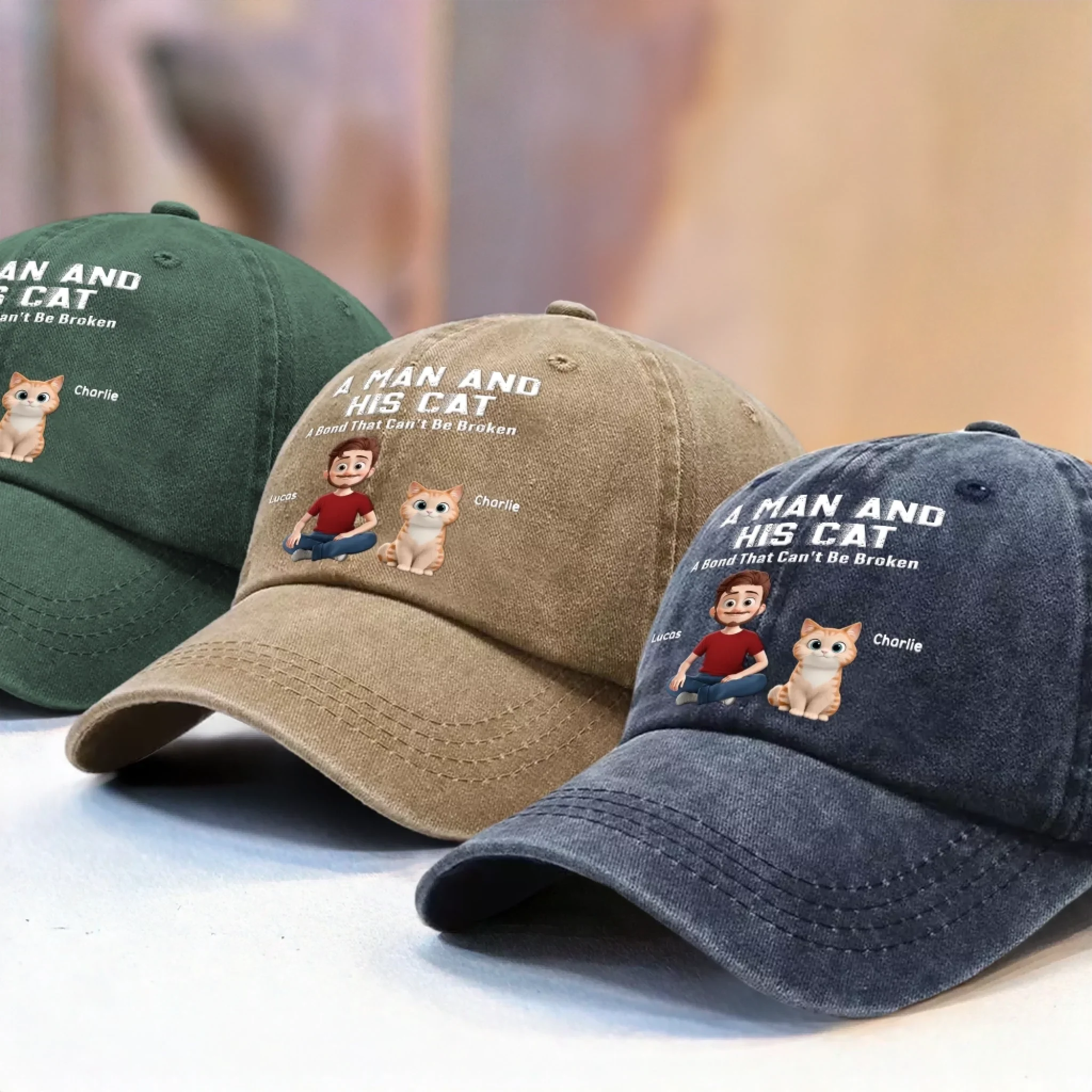 Custom Vintage Washed Denim Baseball Cap - Personalized Birthday Gifts For Cat Lovers, Cat Mom And Dad - My Daily Happiness Source - Image 7