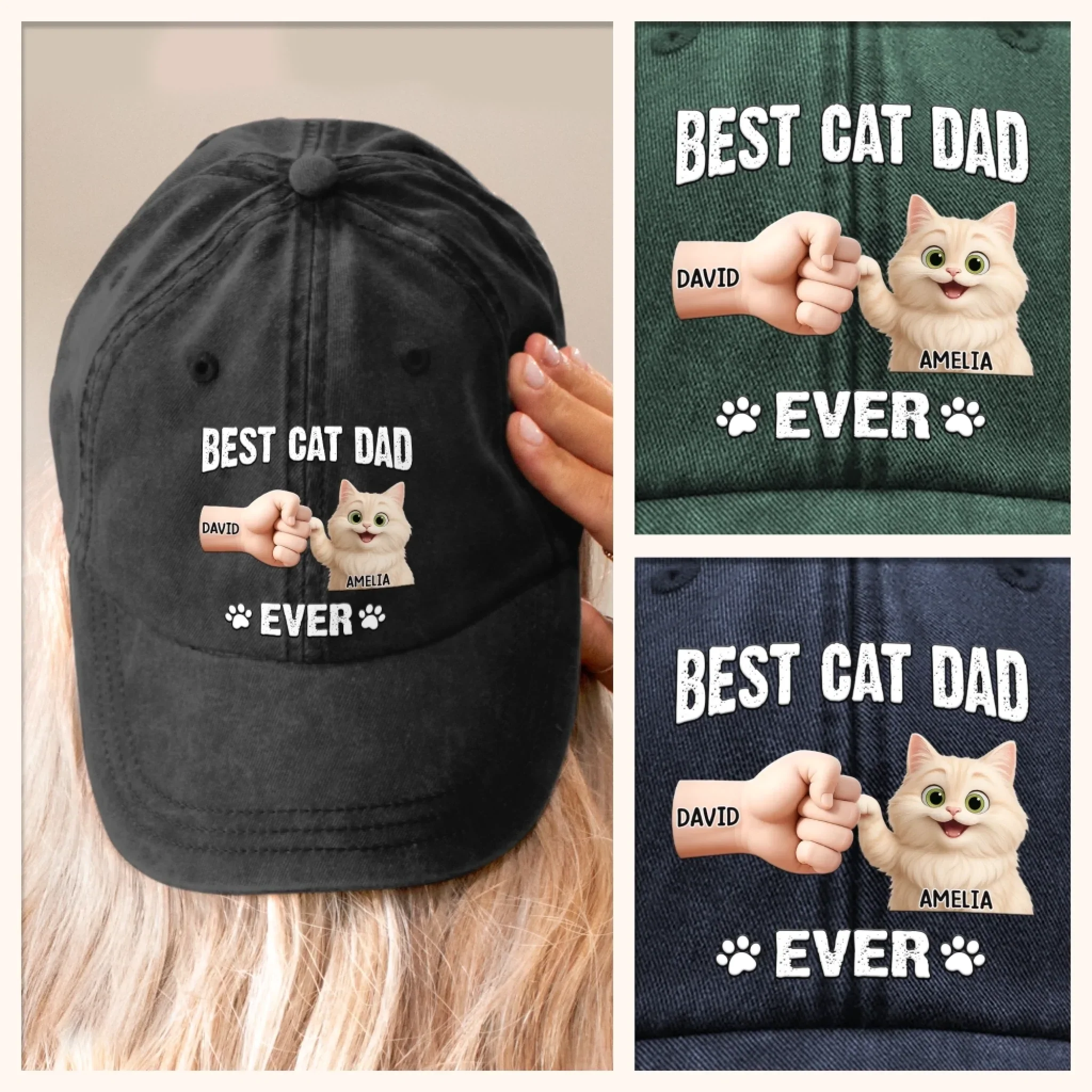 Custom Vintage Washed Denim Baseball Cap - Personalized Birthday Gifts For Cat Lovers, Cat Mom And Dad - My Kid Has Paws - Image 8