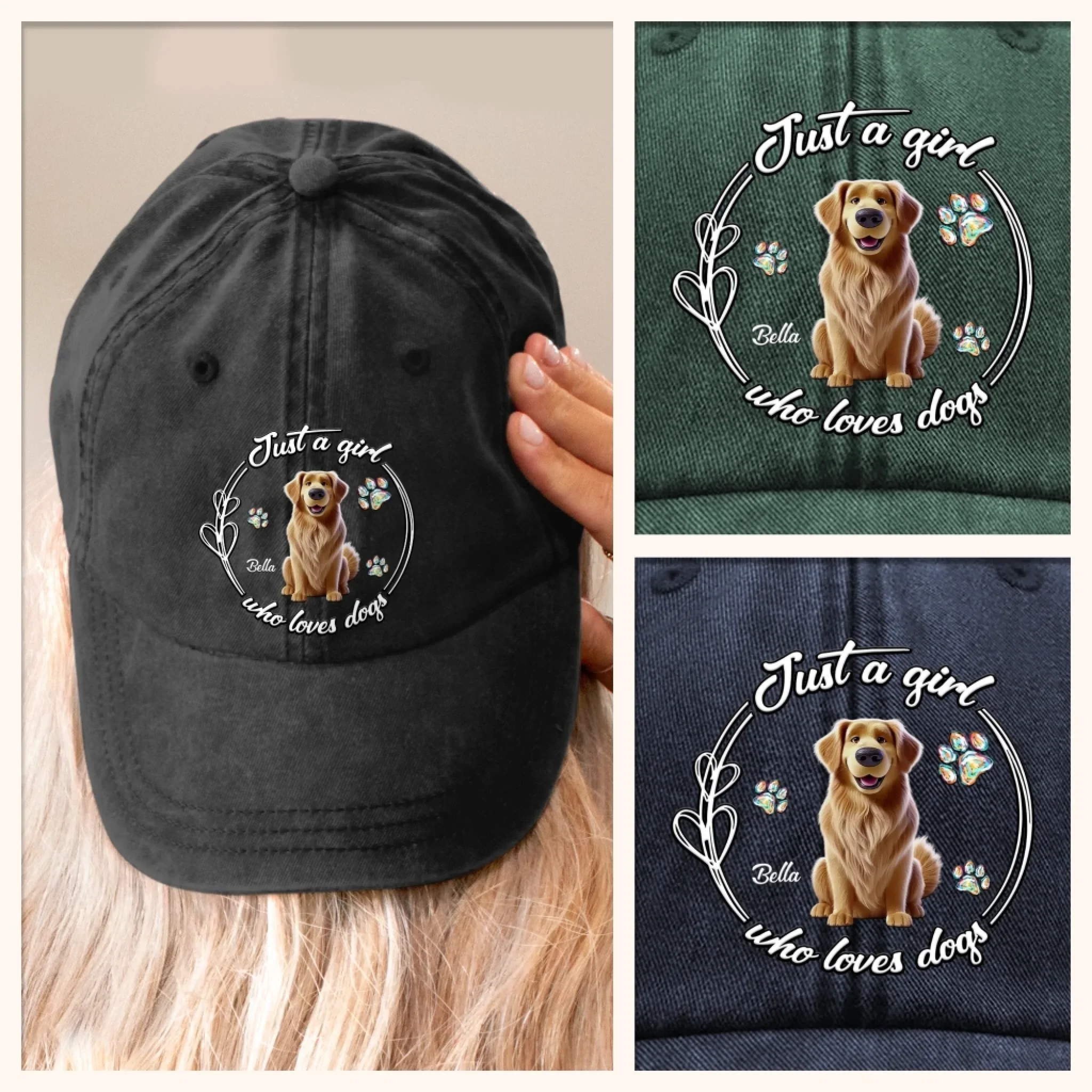 Custom Vintage Washed Denim Baseball Cap - Personalized Birthday Gifts For Dog Lovers, Dog Dad And Mom - Dogs Make Life Golden - Image 8