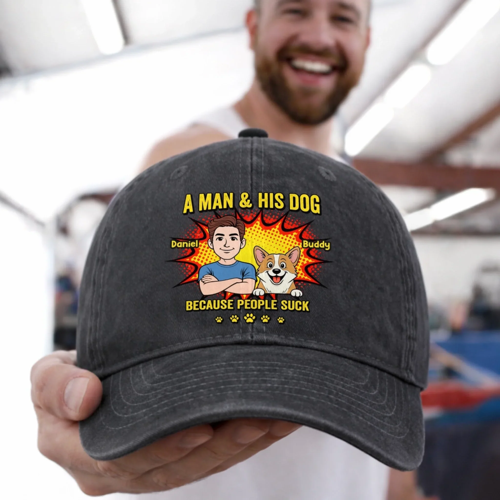 Custom Vintage Washed Denim Baseball Cap - Personalized Father's Day Birthday Gifts For Dog Lovers, Dog Dad And Mom - Life Is Ruff Without My Dog - Image 7