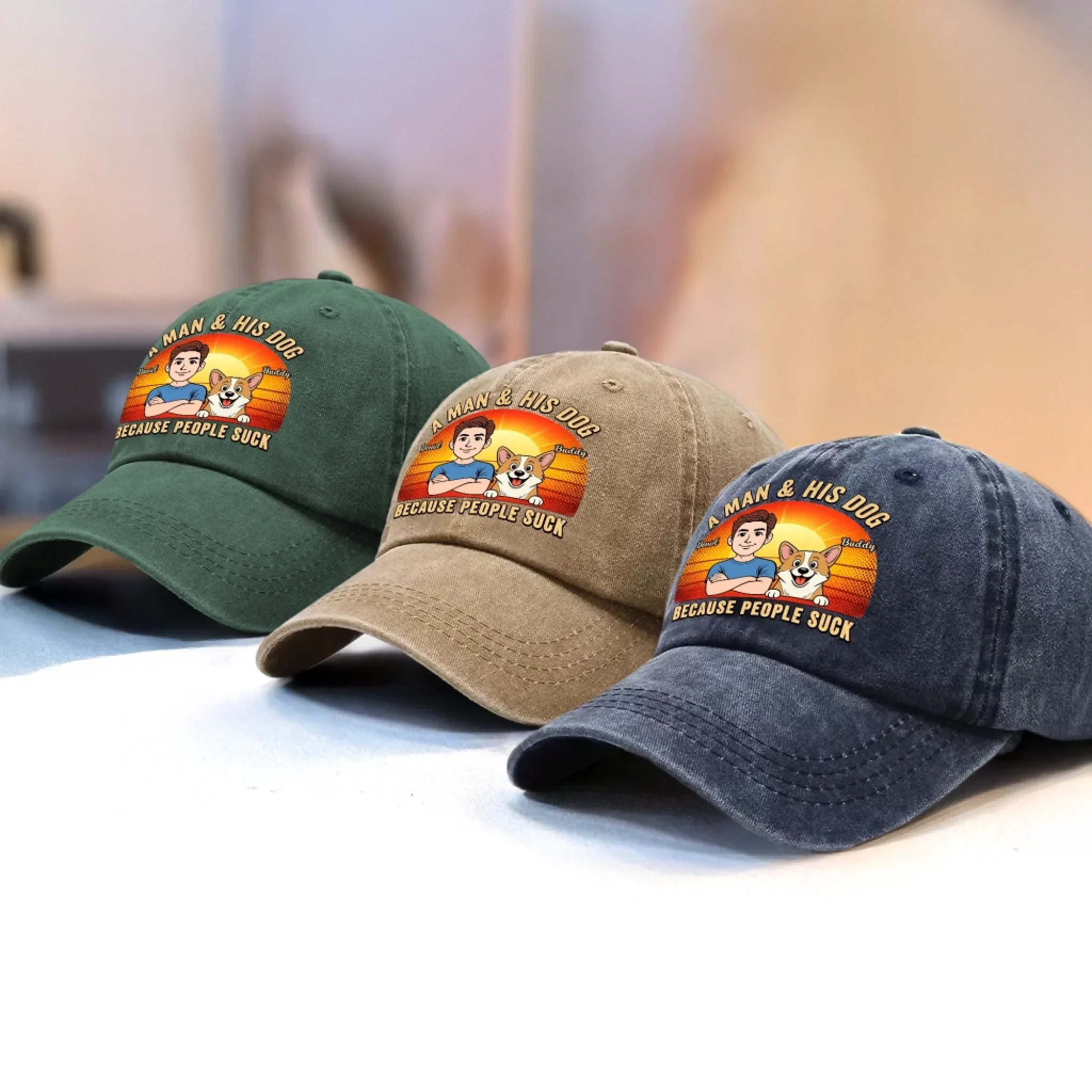 Custom Vintage Washed Denim Baseball Cap - Personalized Father's Day Birthday Gifts For Dog Lovers, Dog Dad And Mom - Peace Love Dogs - Image 8