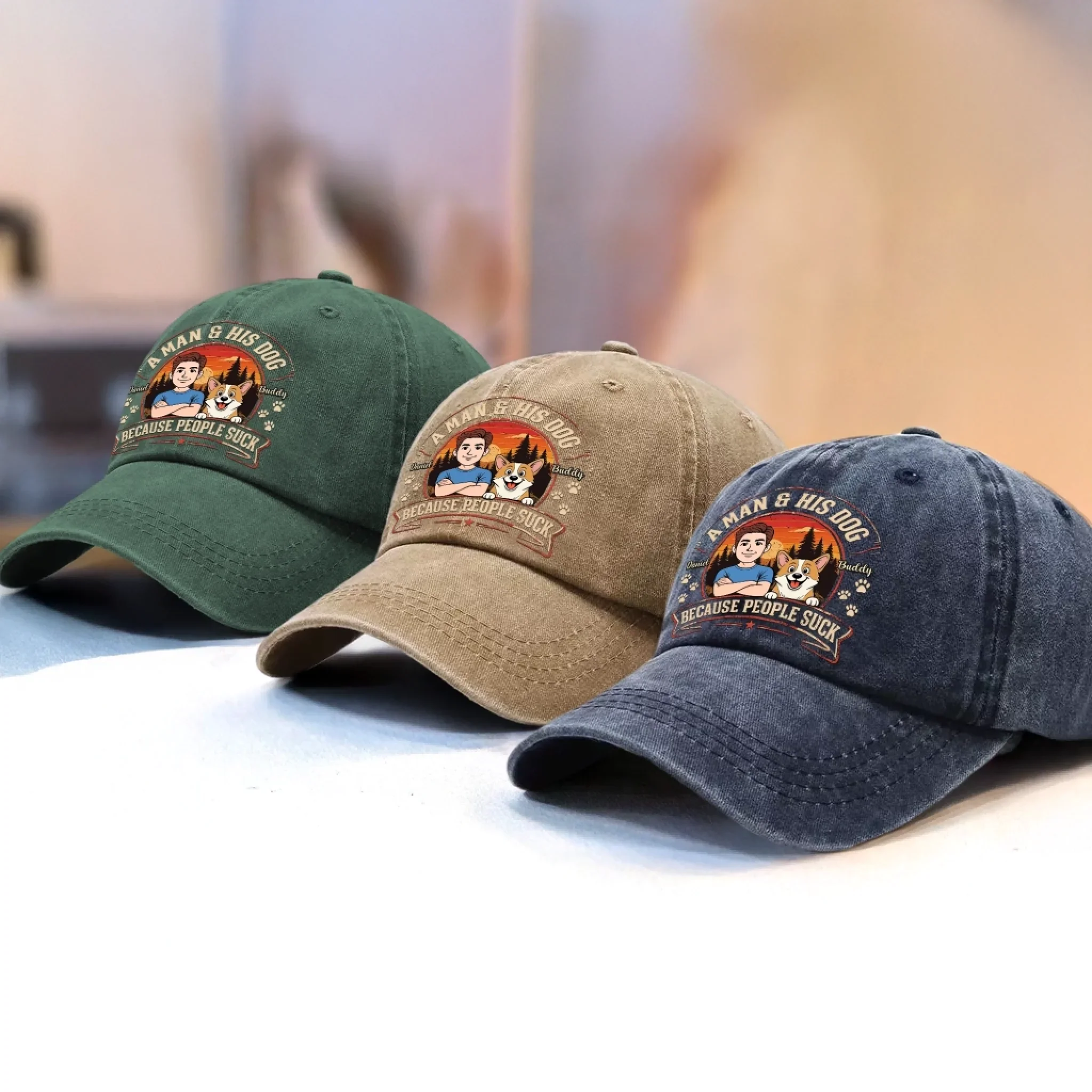 Custom Vintage Washed Denim Baseball Cap - Personalized Mother's Day, Father's Day Gifts For Dog Lovers, Dog Dad And Mom - My Pet My Happy Place - Image 3