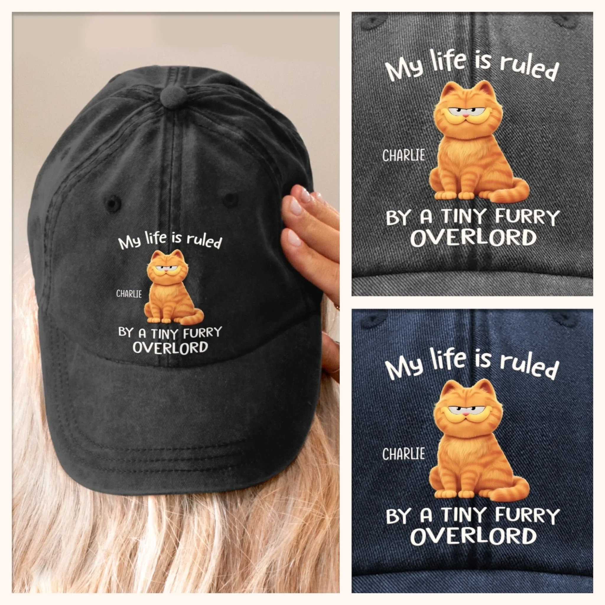 Custom Vintage Washed Denim Baseball Cap US - Personalized Birthday Gifts For Cat Lovers, Cat Mom And Dad - Feline Overlord Approved - Image 6
