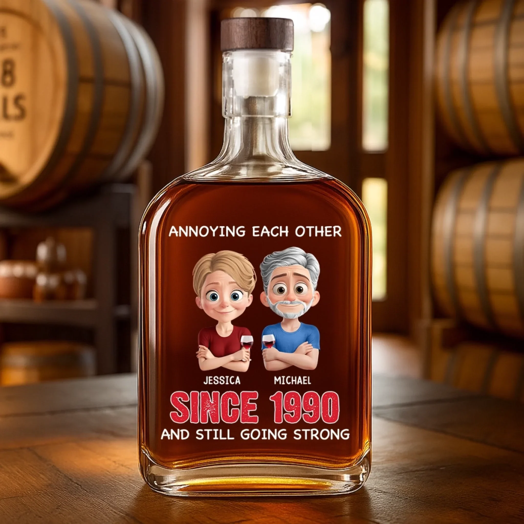 Custom Whiskey Bottle - Personalized Anniversary Wedding Gifts For Husband And Wife, Him And Her - Laughing Through The Wrinkles - Image 4