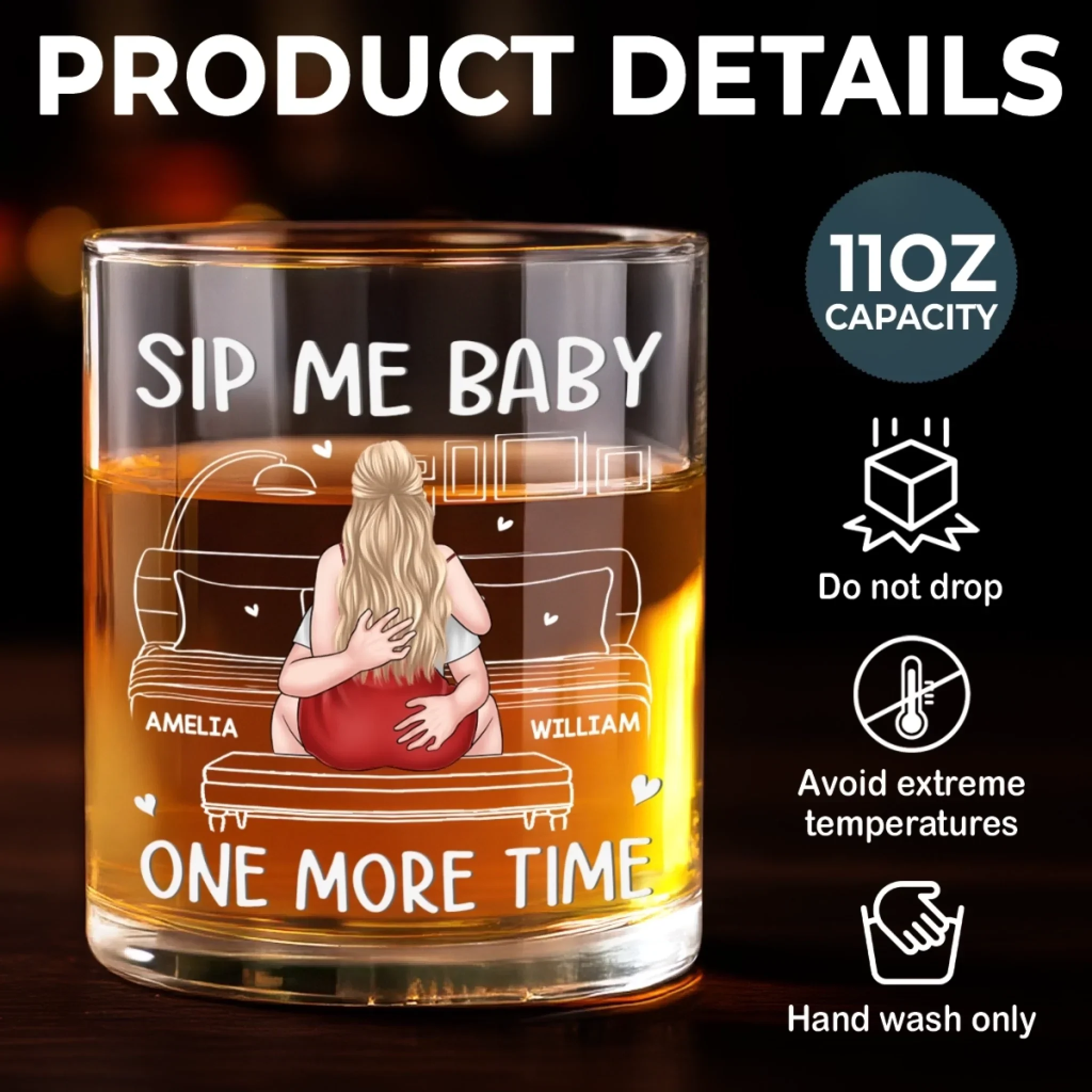 Custom Whiskey Glass - Personalized Anniversary Wedding Gifts For Husband And Wife, Him And Her - Love You More Than Coffee - Image 7