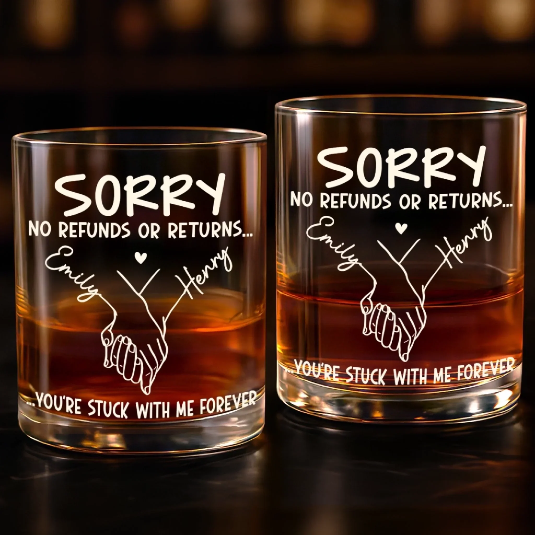 Custom Whiskey Glass - Personalized Anniversary Wedding Gifts For Husband And Wife, Him And Her - No Refunds, Forever Yours - Image 3