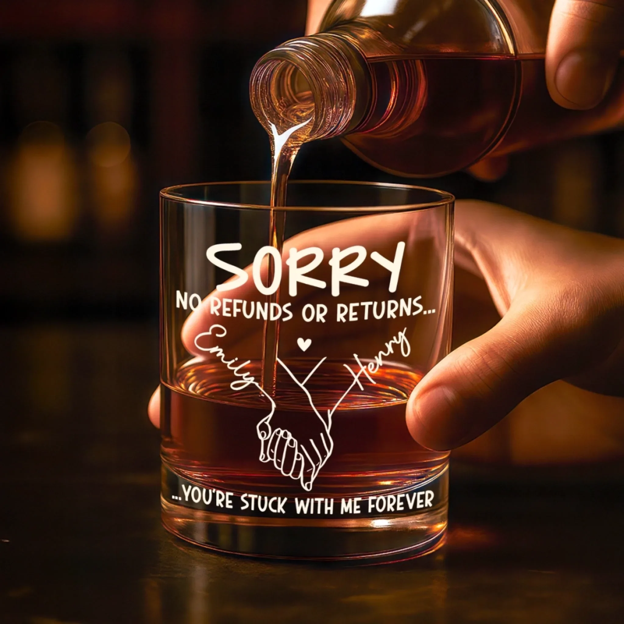Custom Whiskey Glass - Personalized Anniversary Wedding Gifts For Husband And Wife, Him And Her - No Refunds, Forever Yours - Image 4