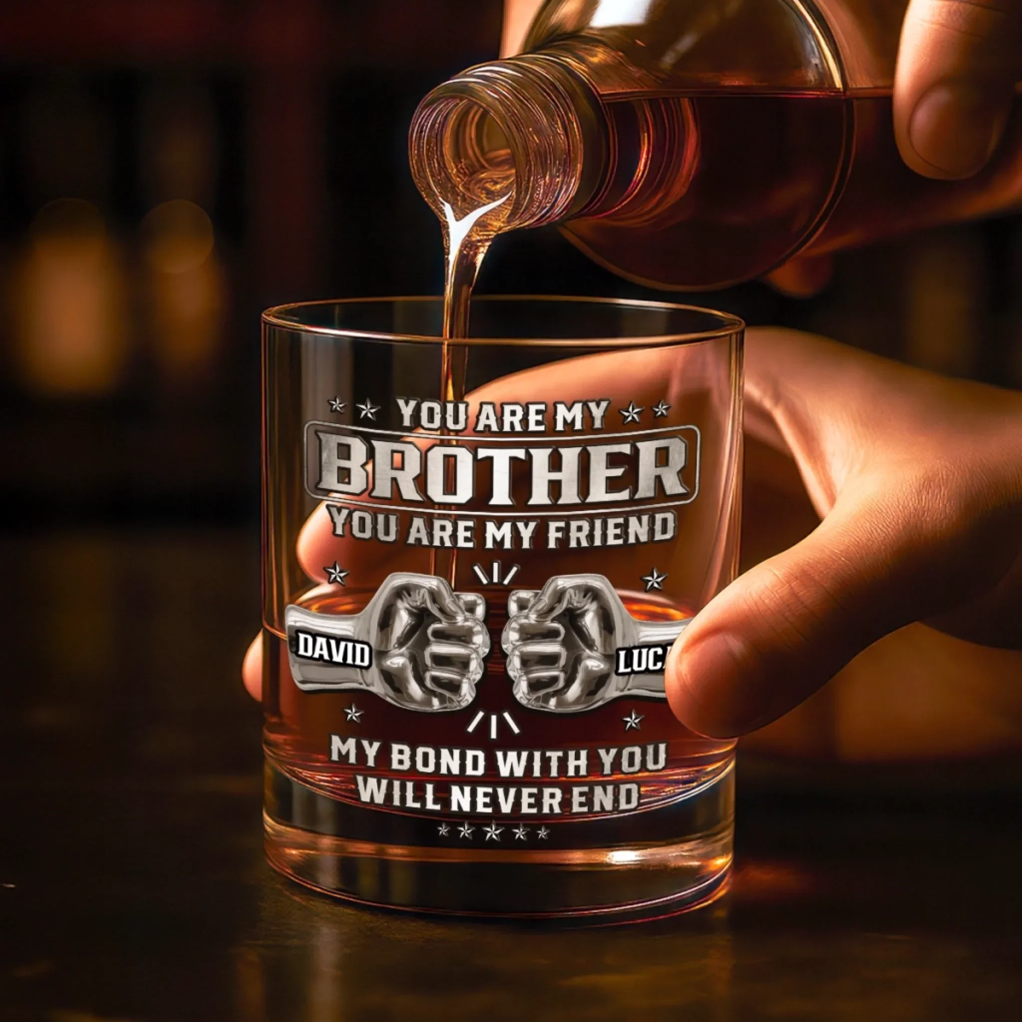 Custom Whiskey Glass - Personalized Birthday Gifts For Brother - Family By Chance, Brothers Forever - Image 4