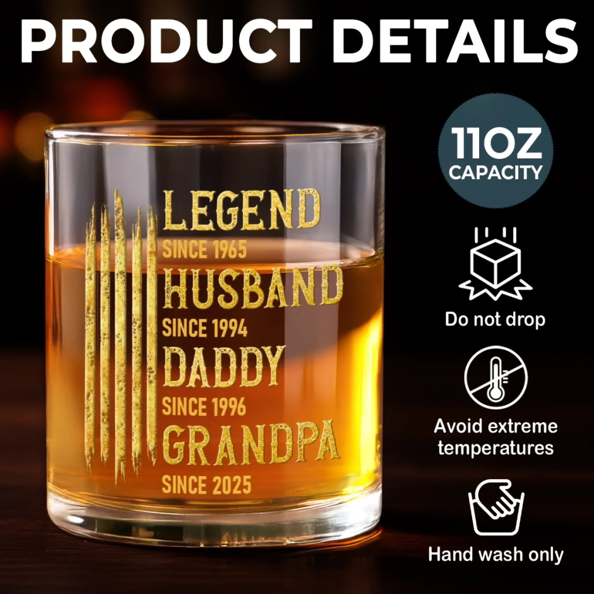 Custom Whiskey Glass - Personalized Birthday Gifts For Dad, Grandpa, Husband - Made Of Strong Stuff - Image 7