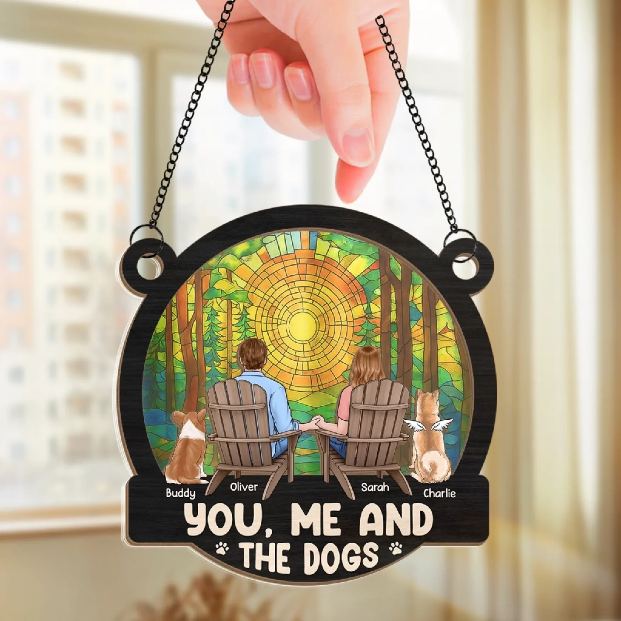 Custom Window Hanging Suncatcher Ornament - Personalized Anniversary Wedding Gifts For Husband And Wife, Dog Dad And Mom - You, Me, And A Whole Lot Of Woof - Image 3