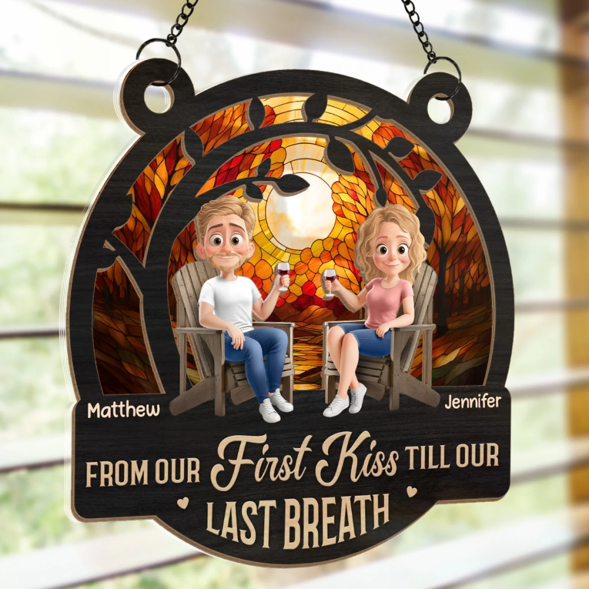Custom Window Hanging Suncatcher Ornament - Personalized Anniversary Wedding Gifts For Husband And Wife, Him And Her - First Kiss Till Last Breath - Image 4