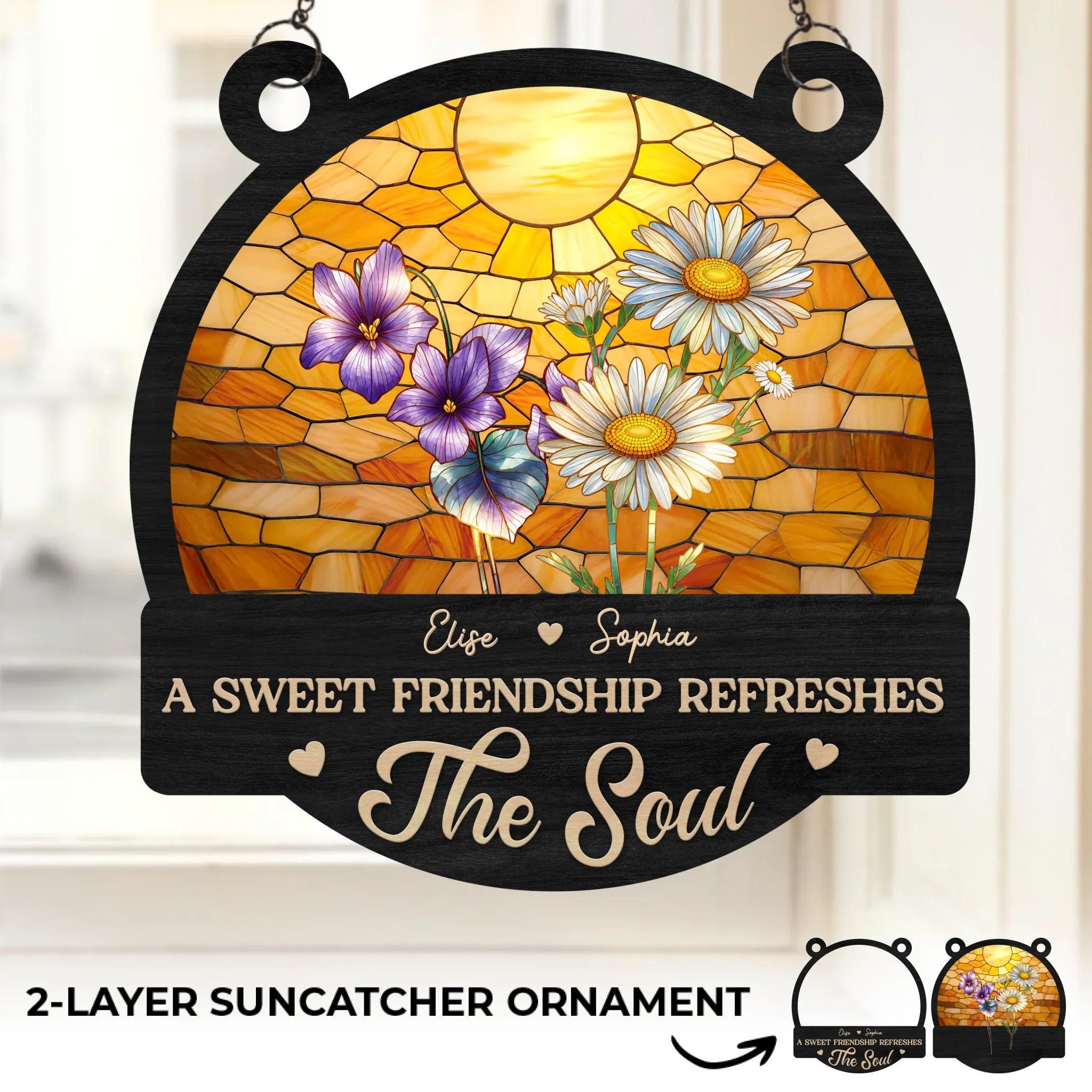 Custom Window Hanging Suncatcher Ornament - Personalized Best Friend Birthday Gifts For Women, Besties, Sisters, BFF - Friends Bloom With Time - Image 2