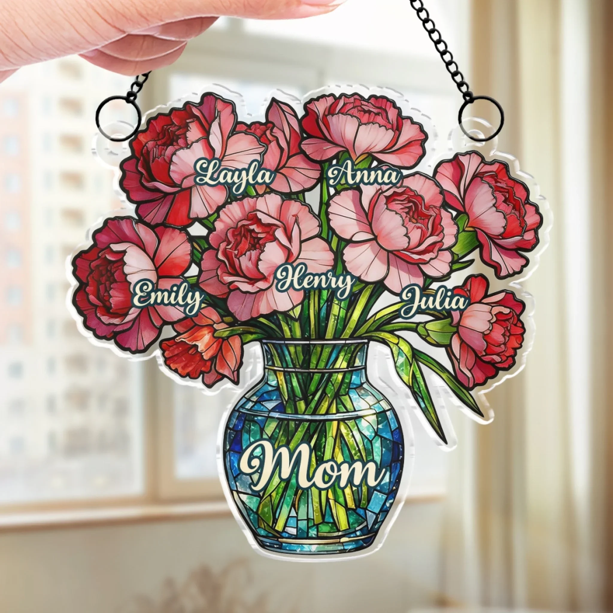 Custom Window Hanging Suncatcher Ornament - Personalized Mother's Day Birthday Gifts For Mom, Grandma - Her Flowers Forever Bloom - Image 4