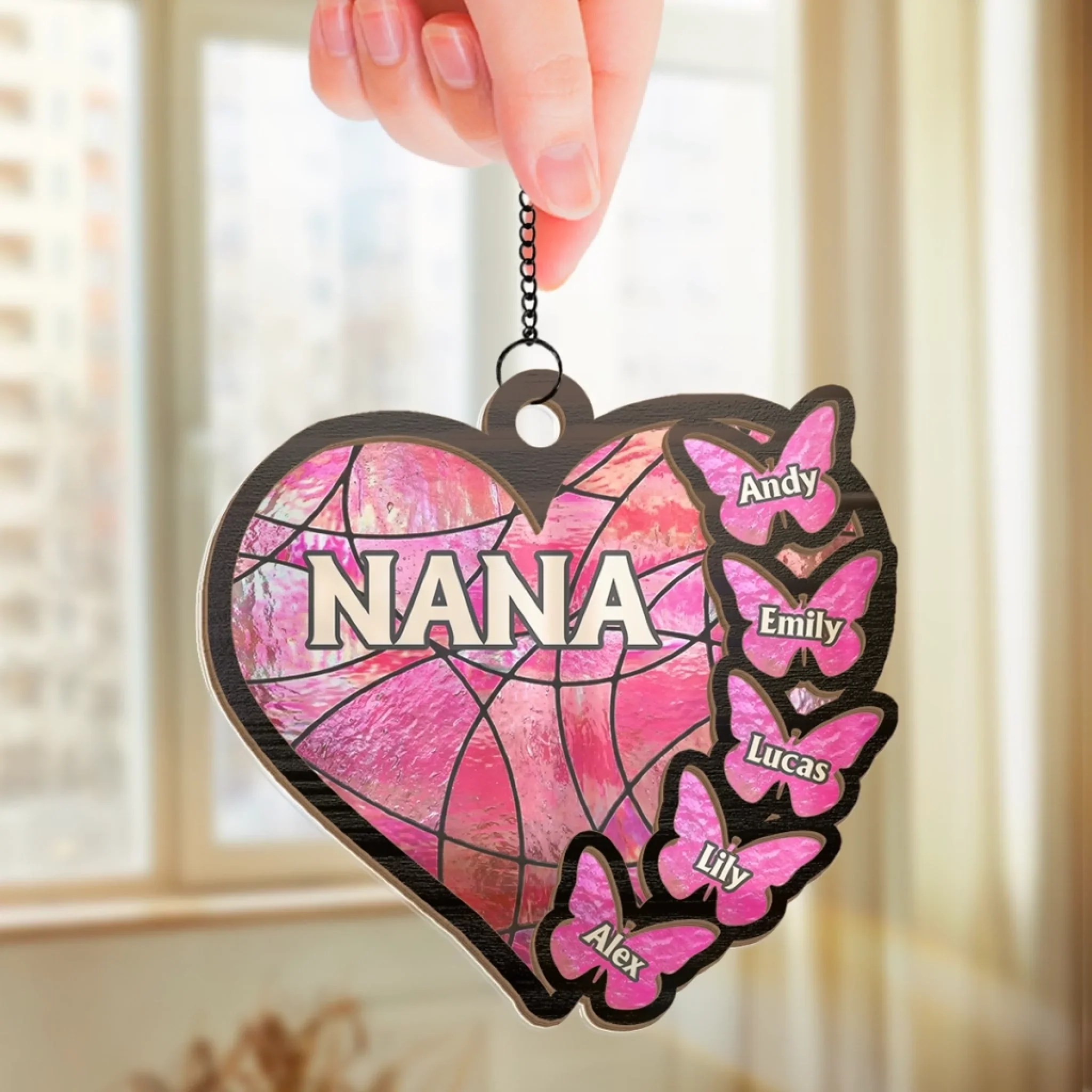 Custom Window Hanging Suncatcher Ornament - Personalized Mother's Day Birthday Gifts For Mom, Grandma - Nana’s Heart Belongs Here - Image 3