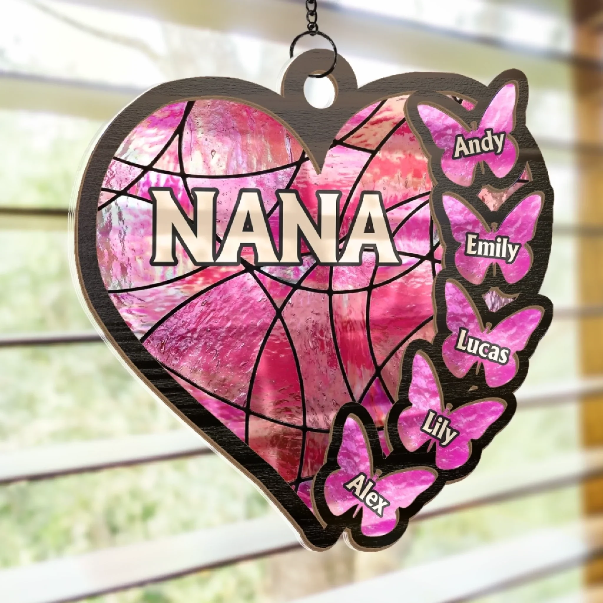 Custom Window Hanging Suncatcher Ornament - Personalized Mother's Day Birthday Gifts For Mom, Grandma - Nana’s Heart Belongs Here - Image 4