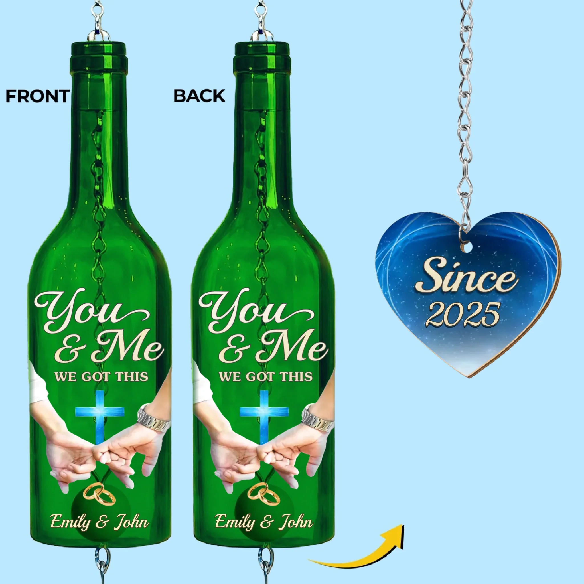 Custom Wine Bottle Wind Chime - Personalized Anniversary Wedding Gifts For Husband And Wife, Him And Her - Forever Begins With Us - Image 3