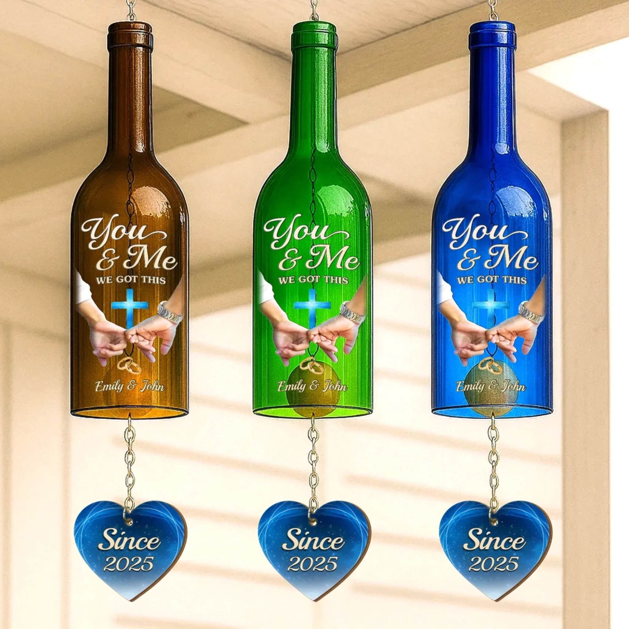 Custom Wine Bottle Wind Chime - Personalized Anniversary Wedding Gifts For Husband And Wife, Him And Her - Forever Begins With Us - Image 6