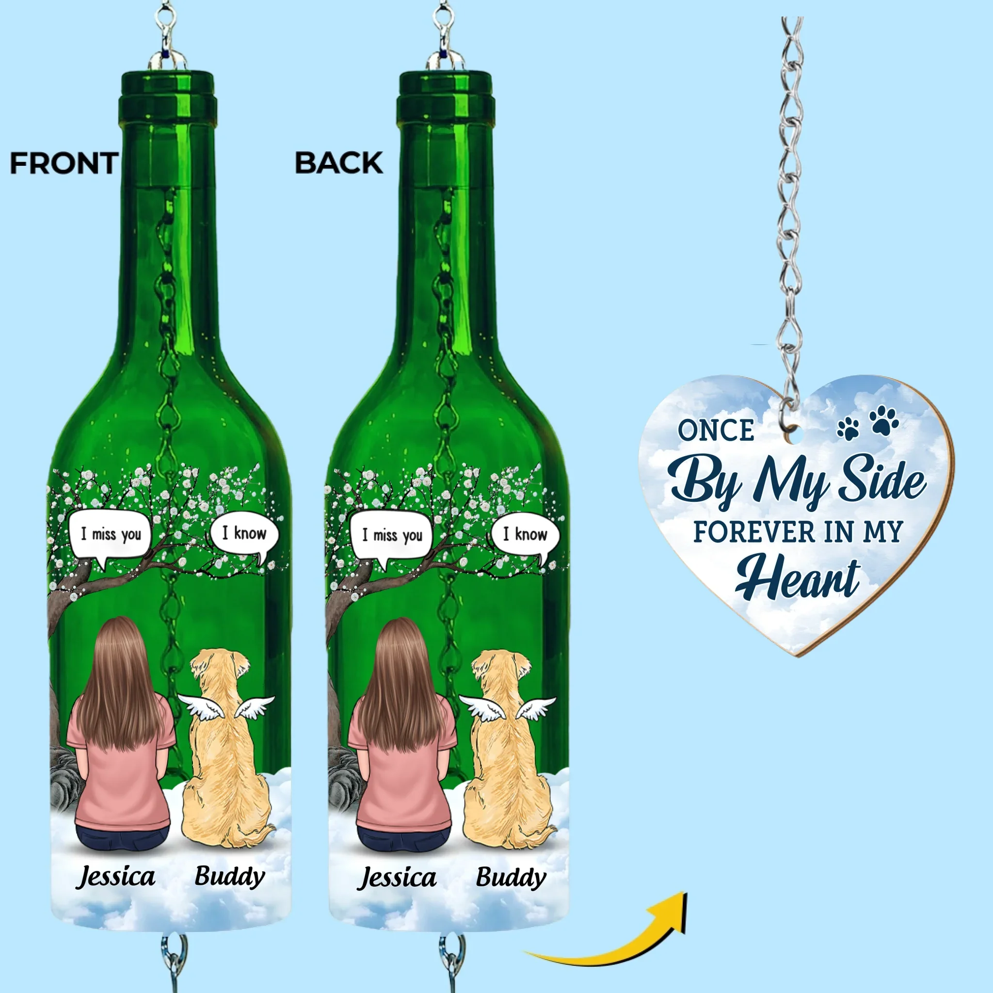 Custom Wine Bottle Wind Chime - Personalized Pet Memorial Sympathy Gifts For Dogs - My Dog My Forever Angel - Image 3
