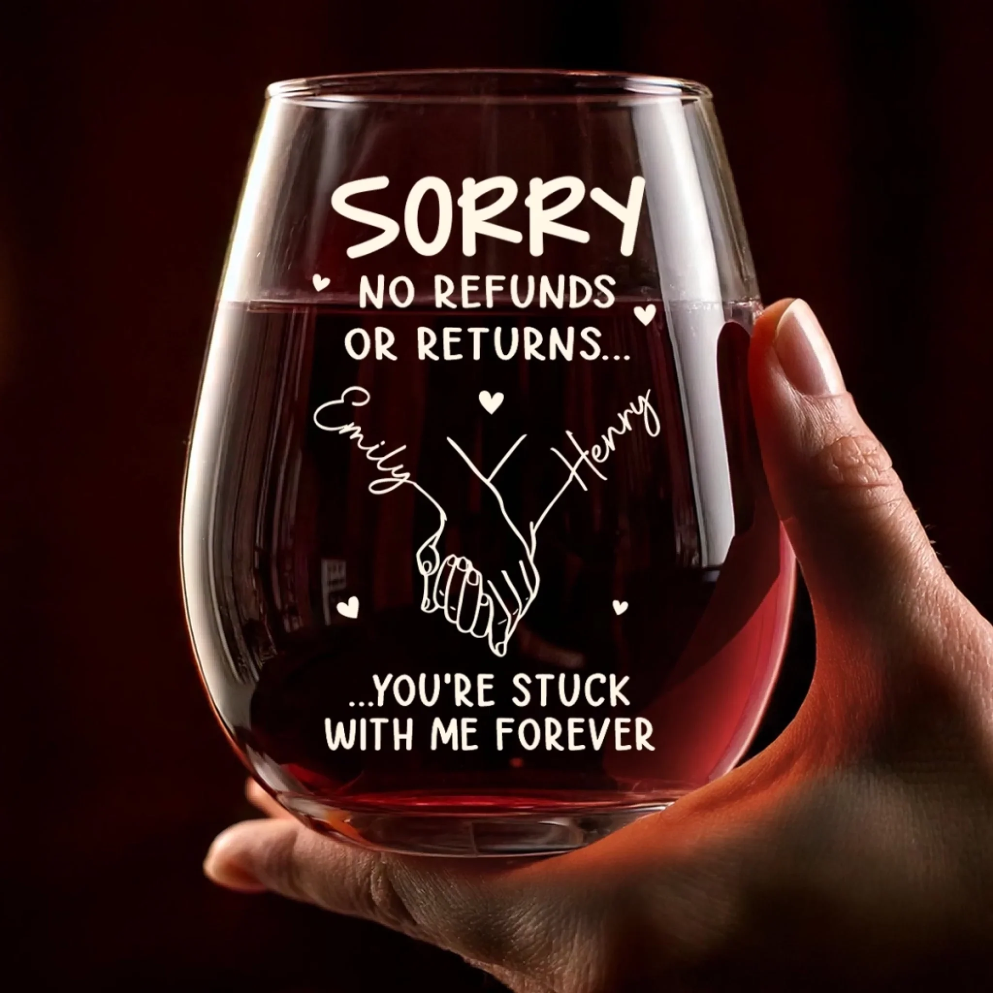 Custom Wine Glass - Personalized Anniversary Wedding Gifts For Husband And Wife, Him And Her - Stuck With Me Forever - Image 3