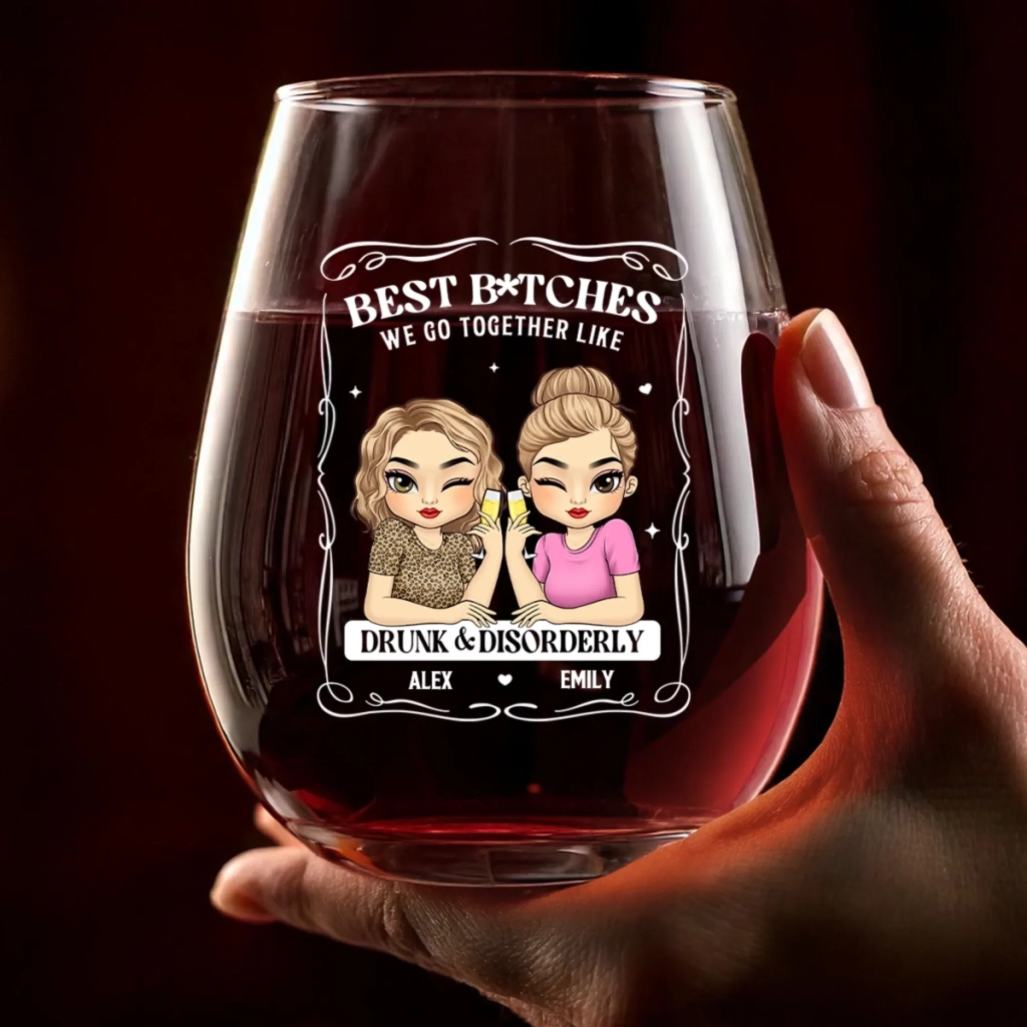 Custom Wine Glass - Personalized Best Friend Birthday Gifts For Women, Besties, Sisters, BFF - Together We Shine Brighter - Image 3