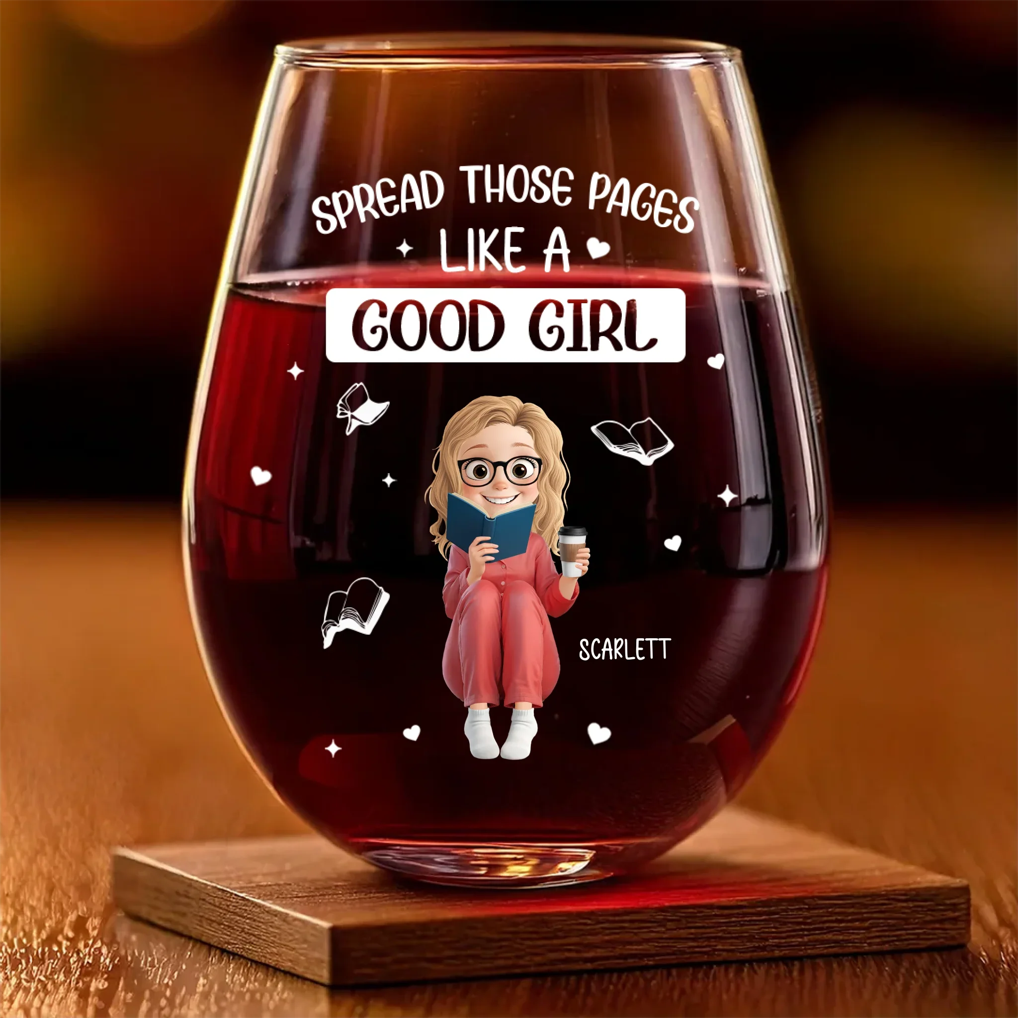 Custom Wine Glass - Personalized Bookish Gifts For Book Lovers, Bookworms, Readers - Smart Girls Read Harder - Image 2