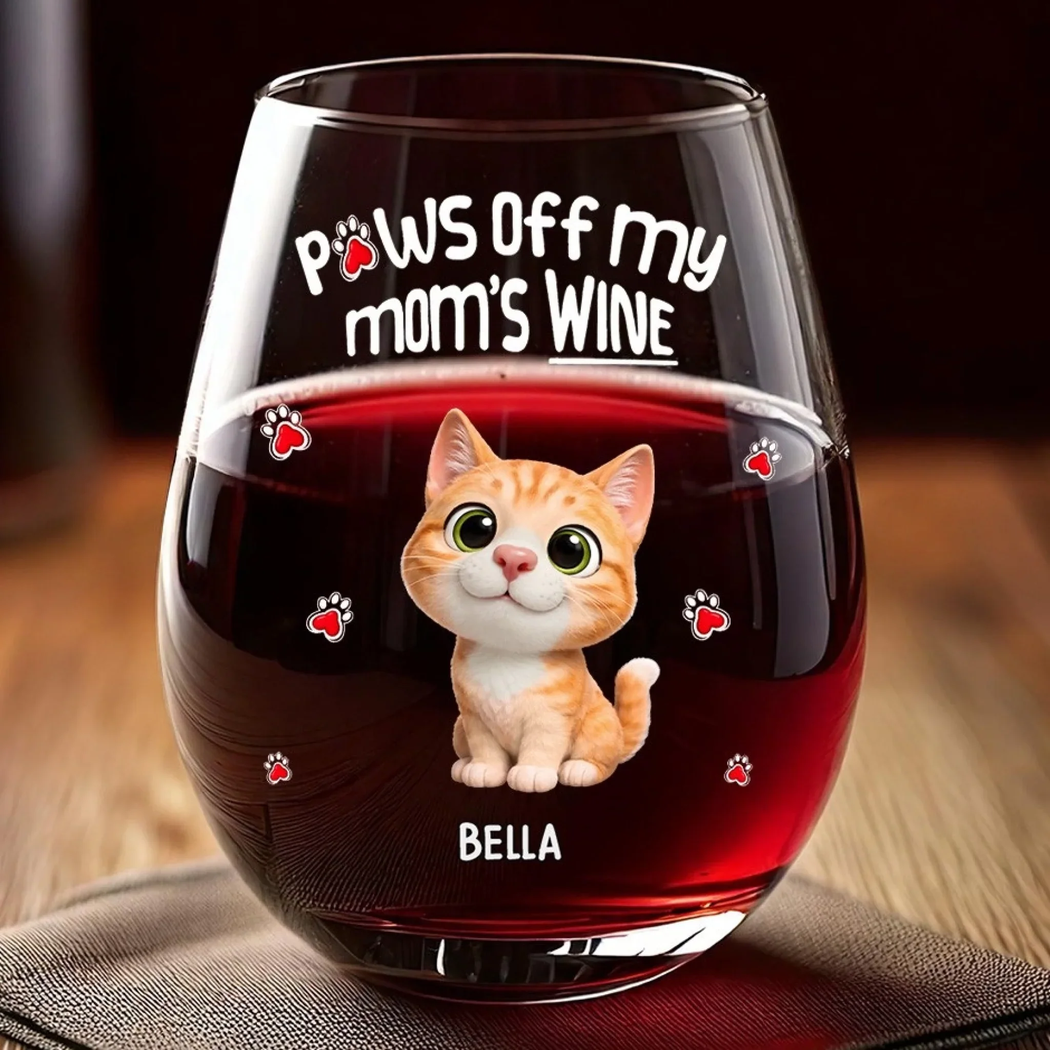 Custom Wine Glass - Personalized Christmas Birthday Gifts For Dog Cat Lovers, Dog Dad And Mom, Cat Owners - Paws Off My Mom's Wine - Image 4