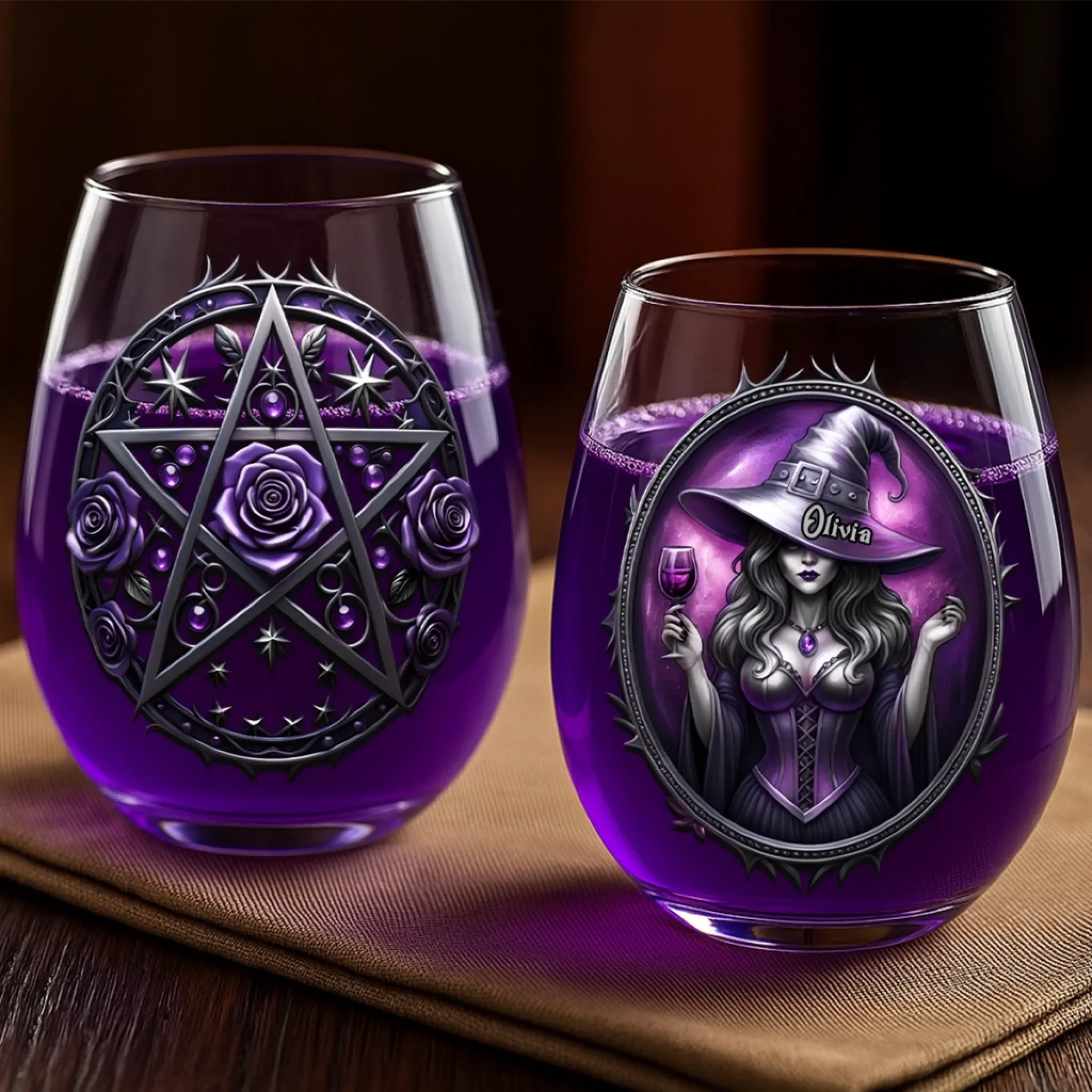 Custom Wine Glass - Personalized Halloween Witchy  Gifts For Women, Besties, Sisters, BFF - Witching You Were Here - Image 4