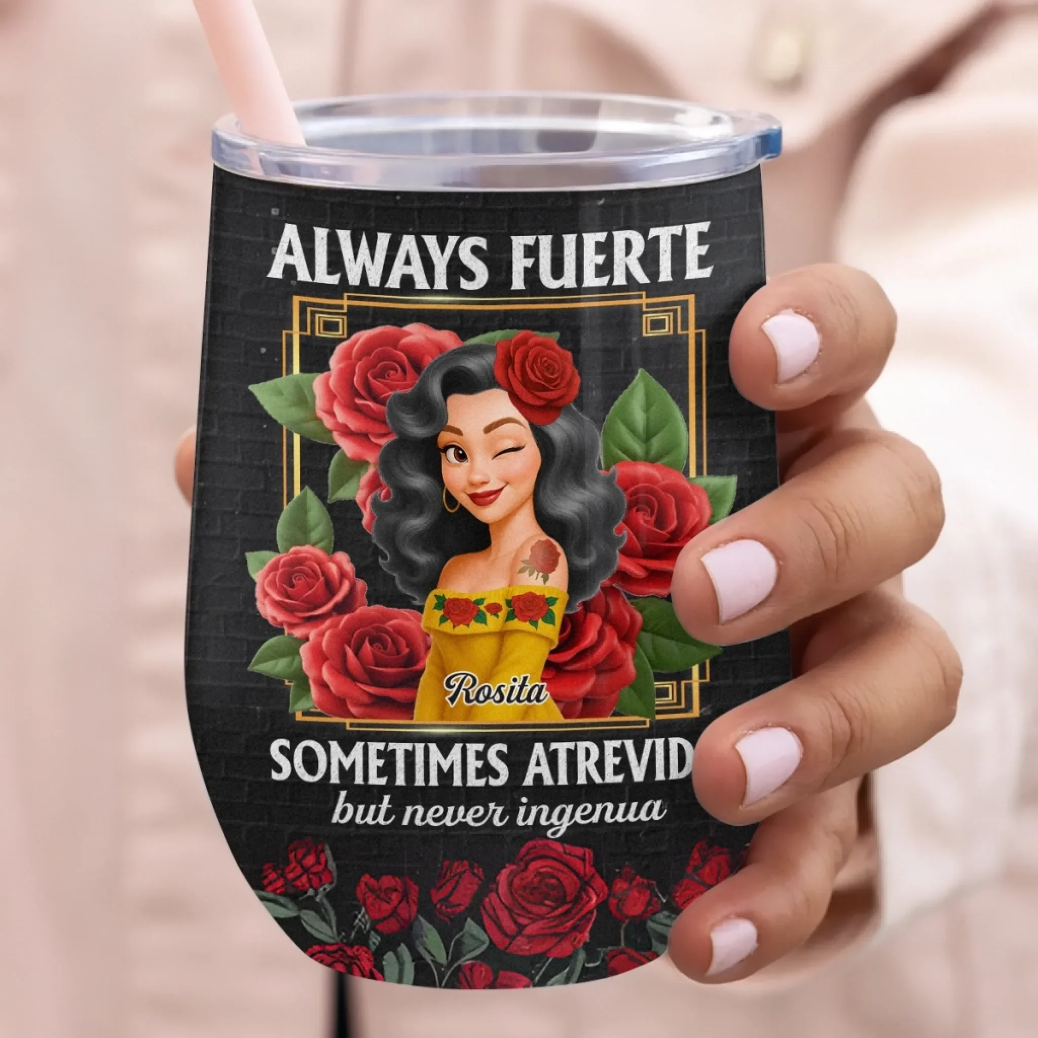 Custom Wine Tumbler - Personalized Hispanic Month Birthday Gifts For Hispanics And Latinos, Women - Beauty With Bite, Grace With Grit - Image 4