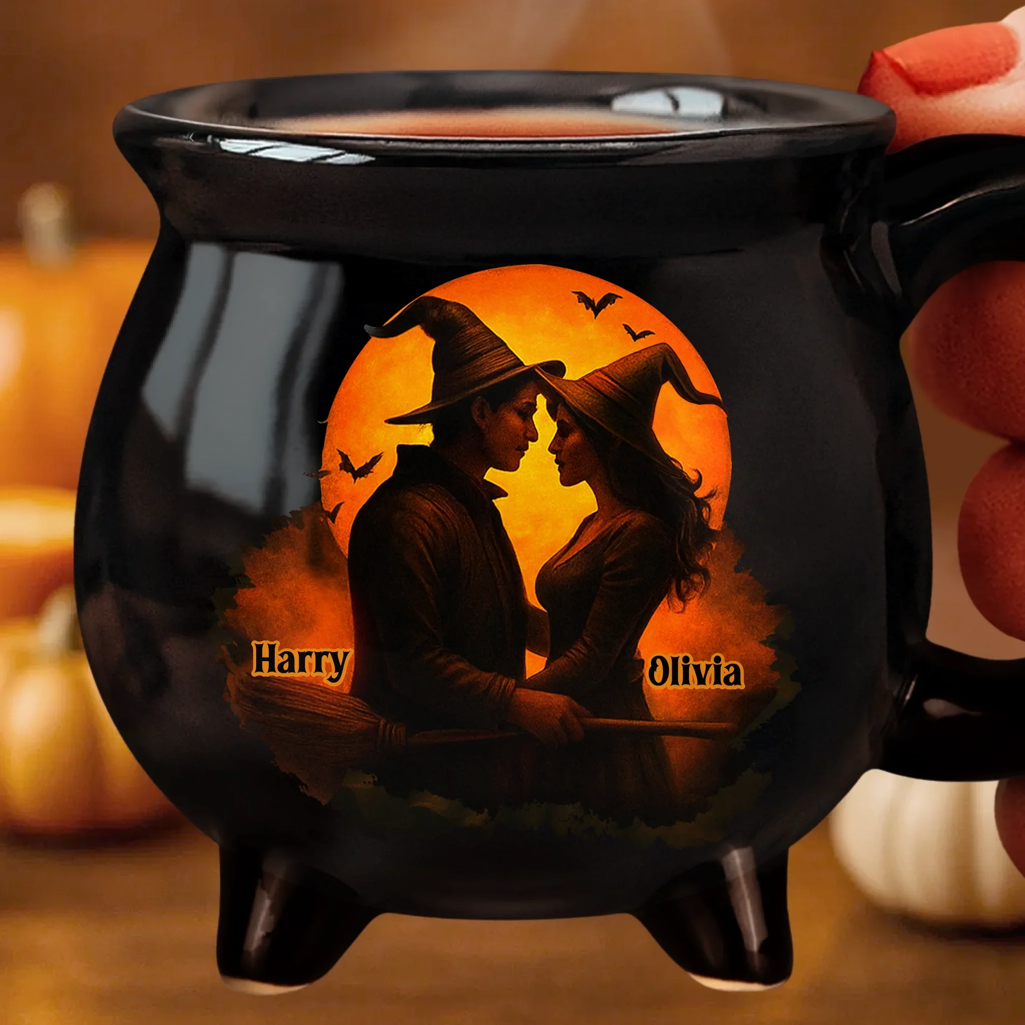Custom Witch Cauldron Coffee Mug - Personalized Anniversary Halloween Witchy Gifts For Husband And Wife, Him And Her - Two Souls One Magic - Image 2