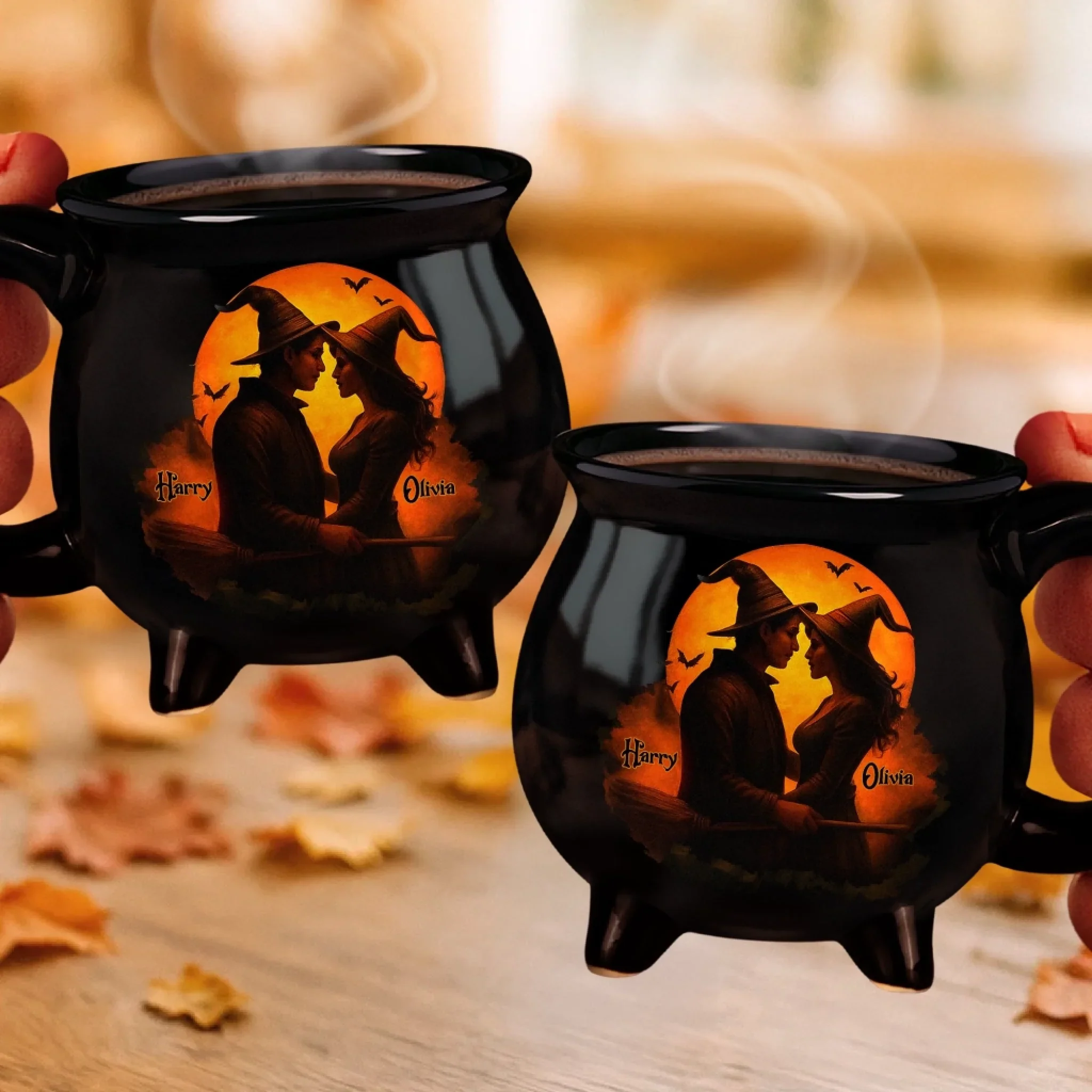 Custom Witch Cauldron Coffee Mug - Personalized Anniversary Halloween Witchy Gifts For Husband And Wife, Him And Her - Two Souls One Magic - Image 3