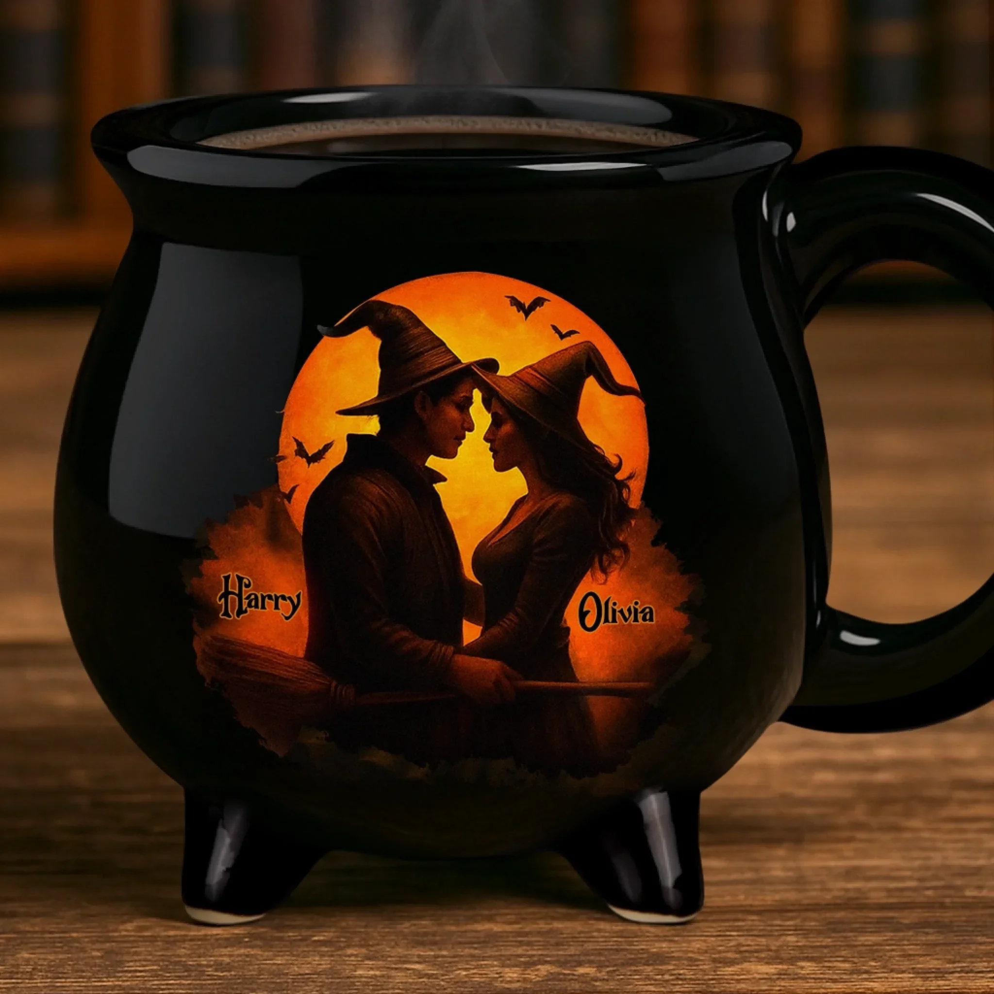 Custom Witch Cauldron Coffee Mug - Personalized Anniversary Halloween Witchy Gifts For Husband And Wife, Him And Her - Two Souls One Magic - Image 4